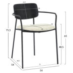 ΚΑΡΕΚΛΑ ΤΡΑΠΕΖΑΡΙΑΣ VIKKI LH10.9980.02 ΜΕΤΑΛΛΟ & ΞΥΛΟ ΜΑΥΡΟ-ΕΚΡΟΥ ΥΦΑΣΜΑ 54x54x75,5Υεκ. - Image 2