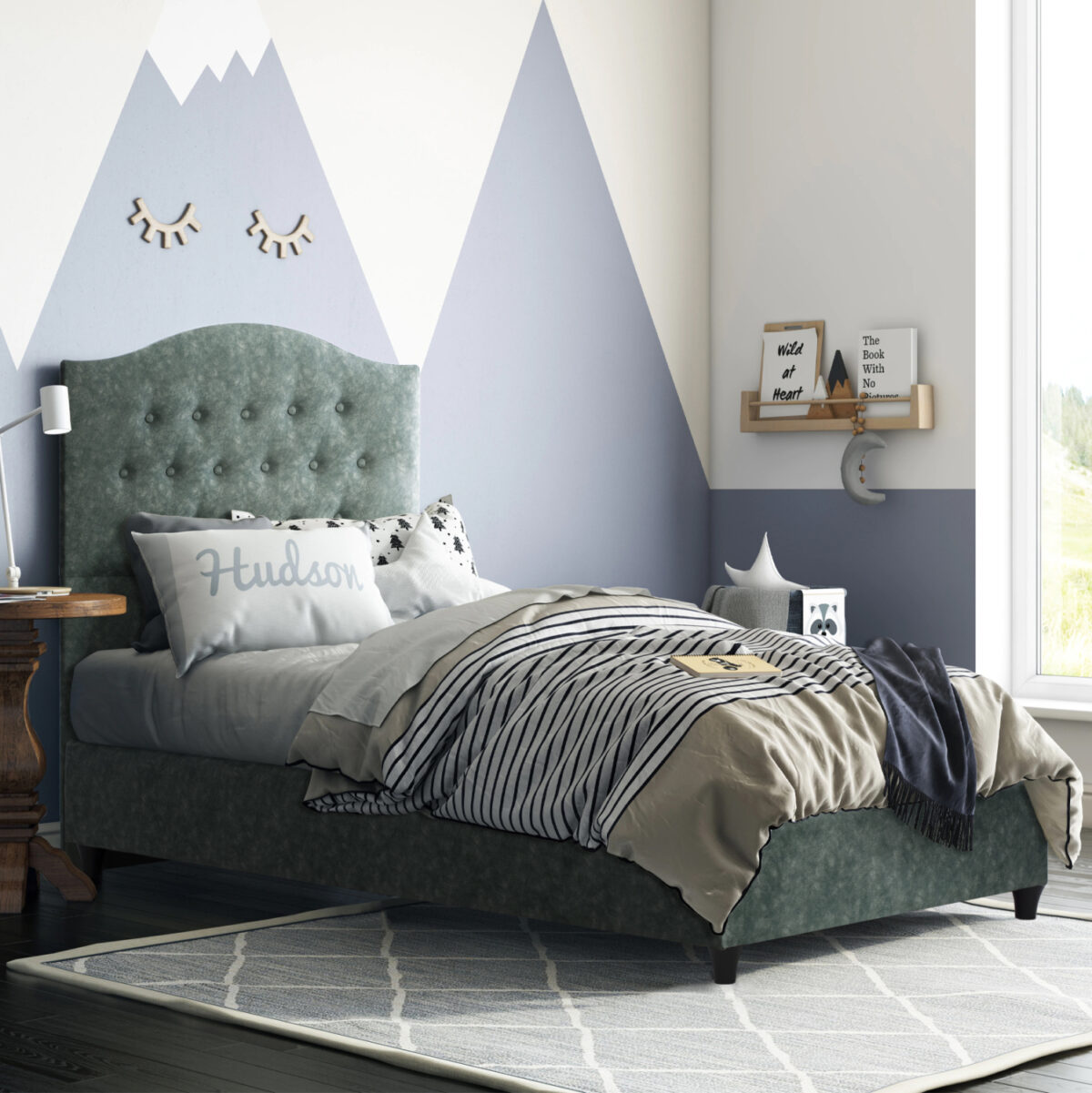 ΚΡΕΒΑΤΙ MALENA ΑΠΟ ΠΡΑΣΙΝΟ ΥΦΑΣΜΑ Τ. NUBUK LH10.651.27 ΓΙΑ ΣΤΡΩΜΑ 90x200 εκ. - Image 1