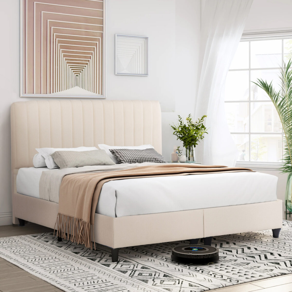 ΚΡEΒΑΤΙ ΔΙΠΛΟ LUTHER LH10.717 ΜΠΕΖ ΥΦΑΣΜΑ ΓΙΑ ΣΤΡΩΜΑ 160x200εκ. - Image 1