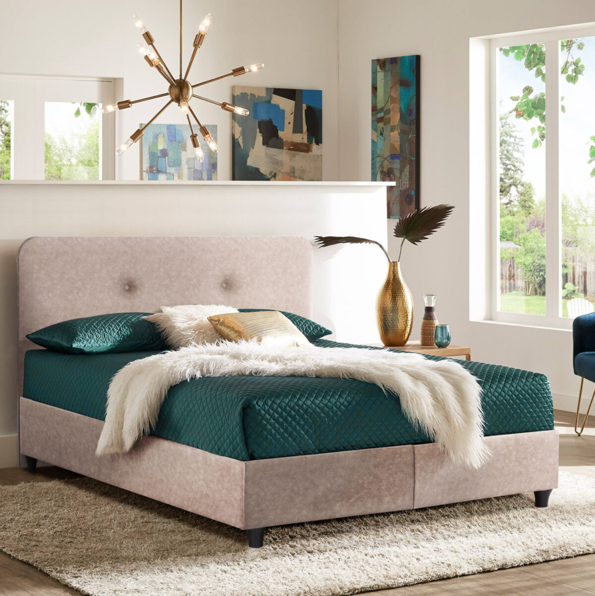 ΚΡΕΒΑΤΙ LH10.637.22 DOLORES ΜΠΕΖ ΥΦΑΣΜΑ τ.NUBUCK, 150x200 εκ. - Image 1