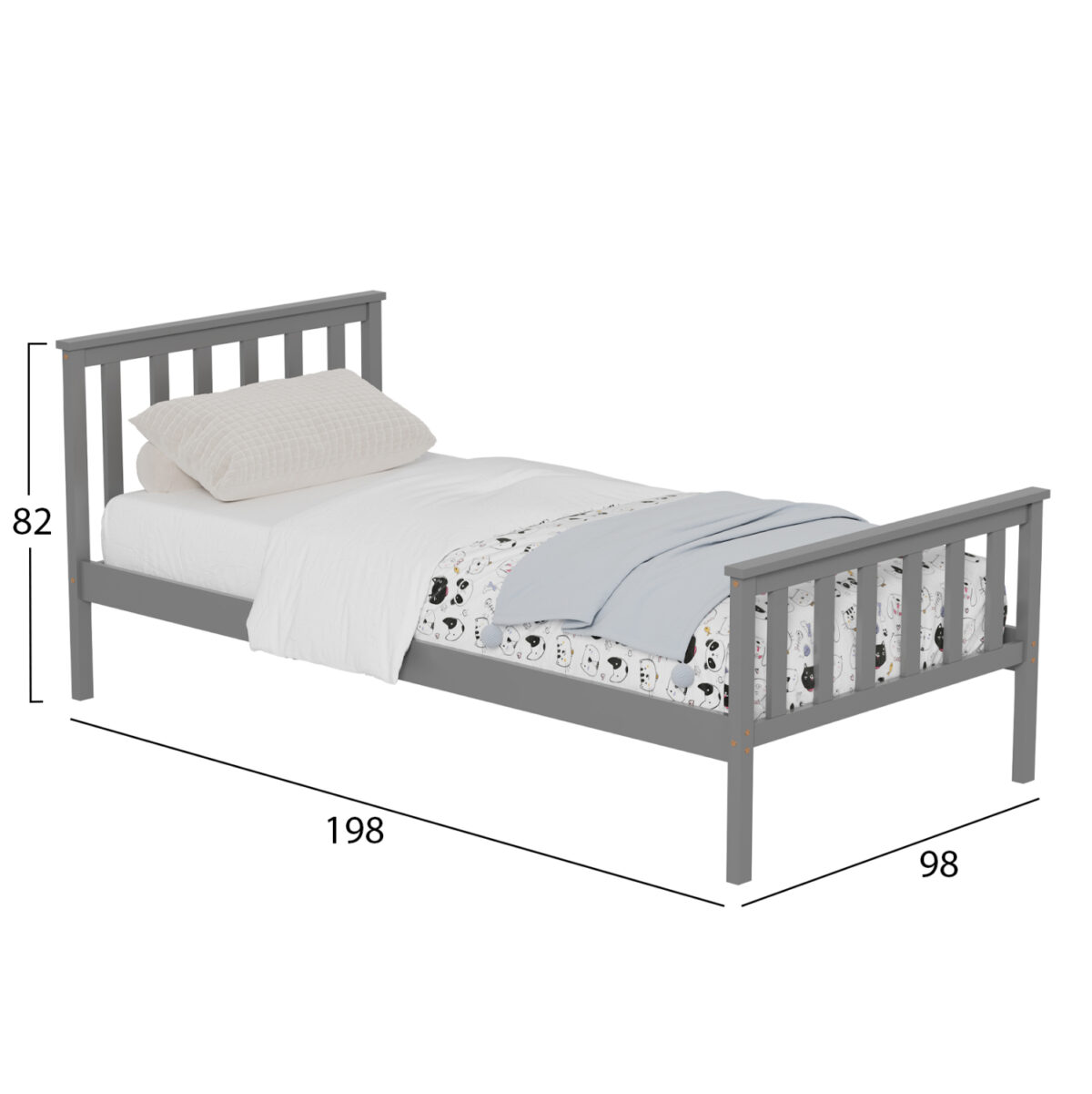 ΚΡΕΒΑΤΙ GIMLY LH10.675.05 ΜΑΣΙΦ ΞΥΛΟ ΠΕΥΚΟΥ ΣΕ ΓΚΡΙ ΓΙΑ ΣΤΡΩΜΑ 190x90εκ. - Image 5