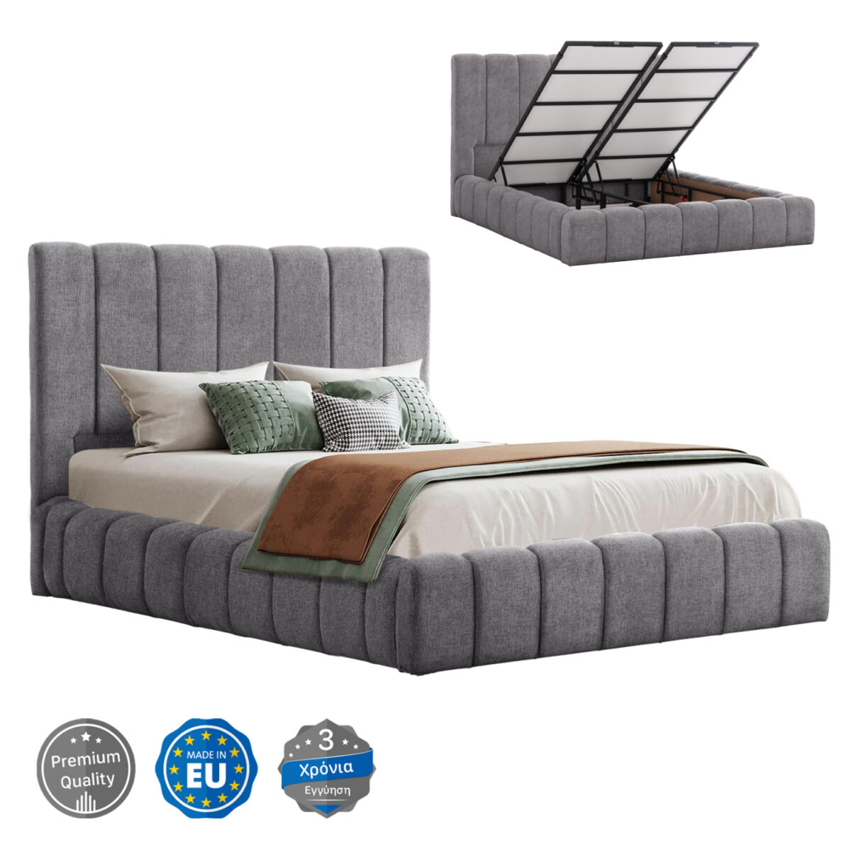 ΚΡΕΒΑΤΙ REMO ΜΕ ΑΠΟΘΗΚΕΥΤΙΚΟ ΧΩΡΟ LH10.719.22 ΥΦΑΣΜΑ TEDDY ΓΚΡΙ-ΓΙΑ ΣΤΡΩΜΑ 160x200εκ - Image 2