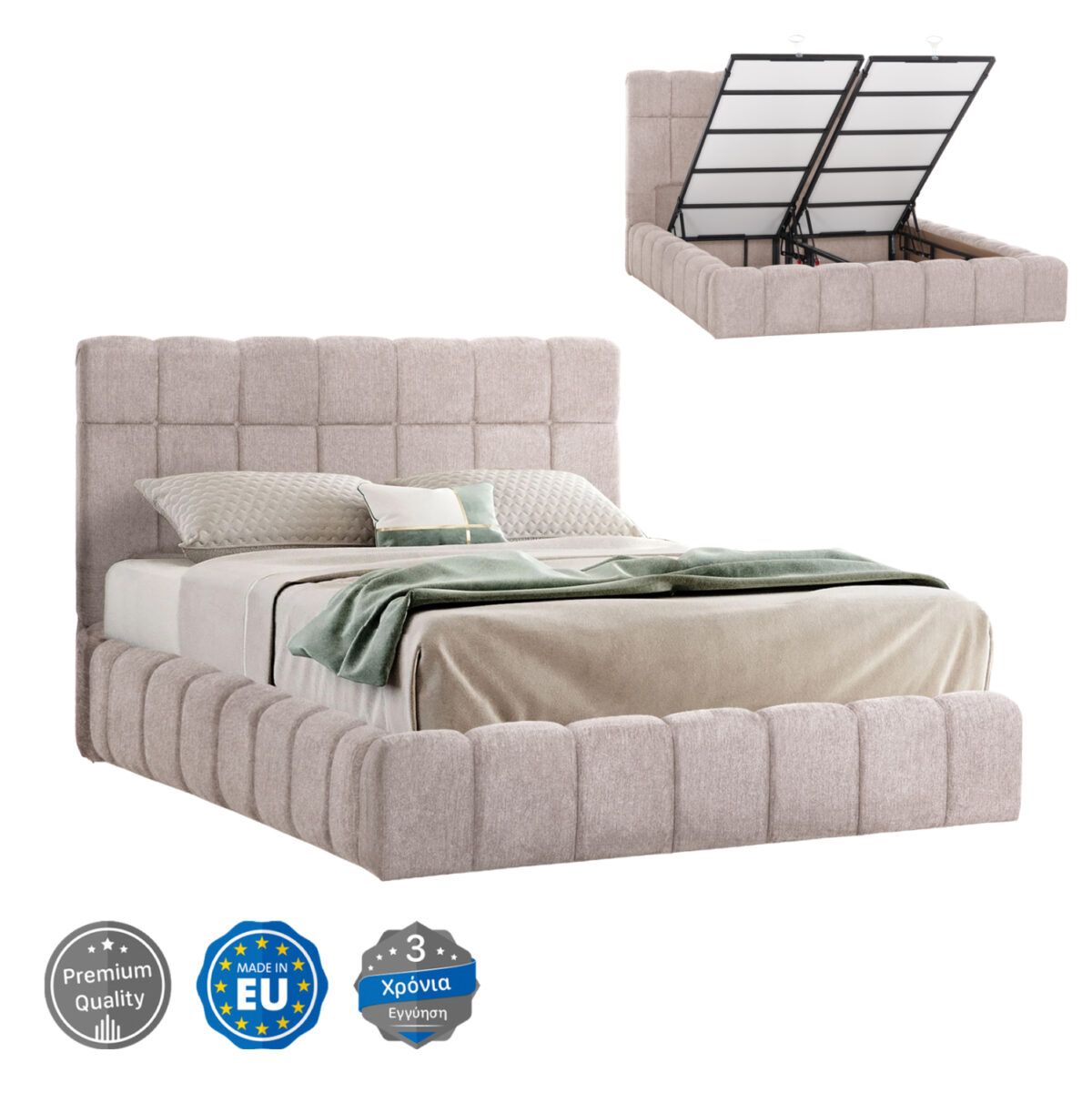 ΚΡΕΒΑΤΙ RAMON ΜΕ ΑΠΟΘ. ΧΩΡΟ LH10.720.10 ΥΦΑΣΜΑ TEDDY ΜΠΕΖ-ΓΙΑ ΣΤΡΩΜΑ 160x200εκ - Image 2