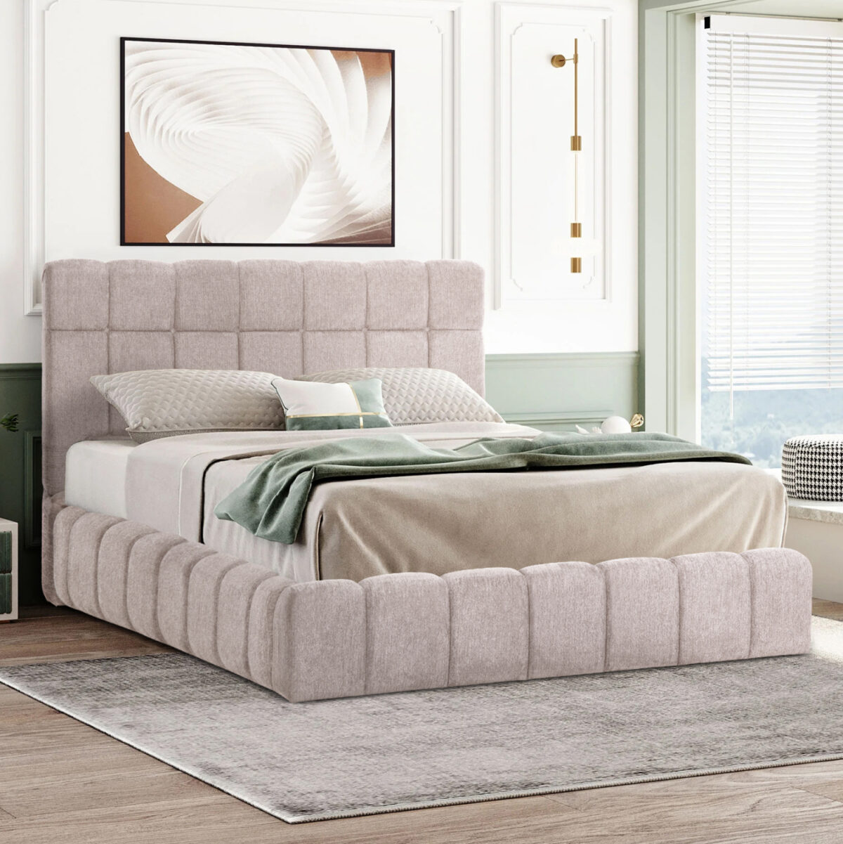 ΚΡΕΒΑΤΙ RAMON ΜΕ ΑΠΟΘ. ΧΩΡΟ LH10.720.10 ΥΦΑΣΜΑ TEDDY ΜΠΕΖ-ΓΙΑ ΣΤΡΩΜΑ 160x200εκ - Image 1