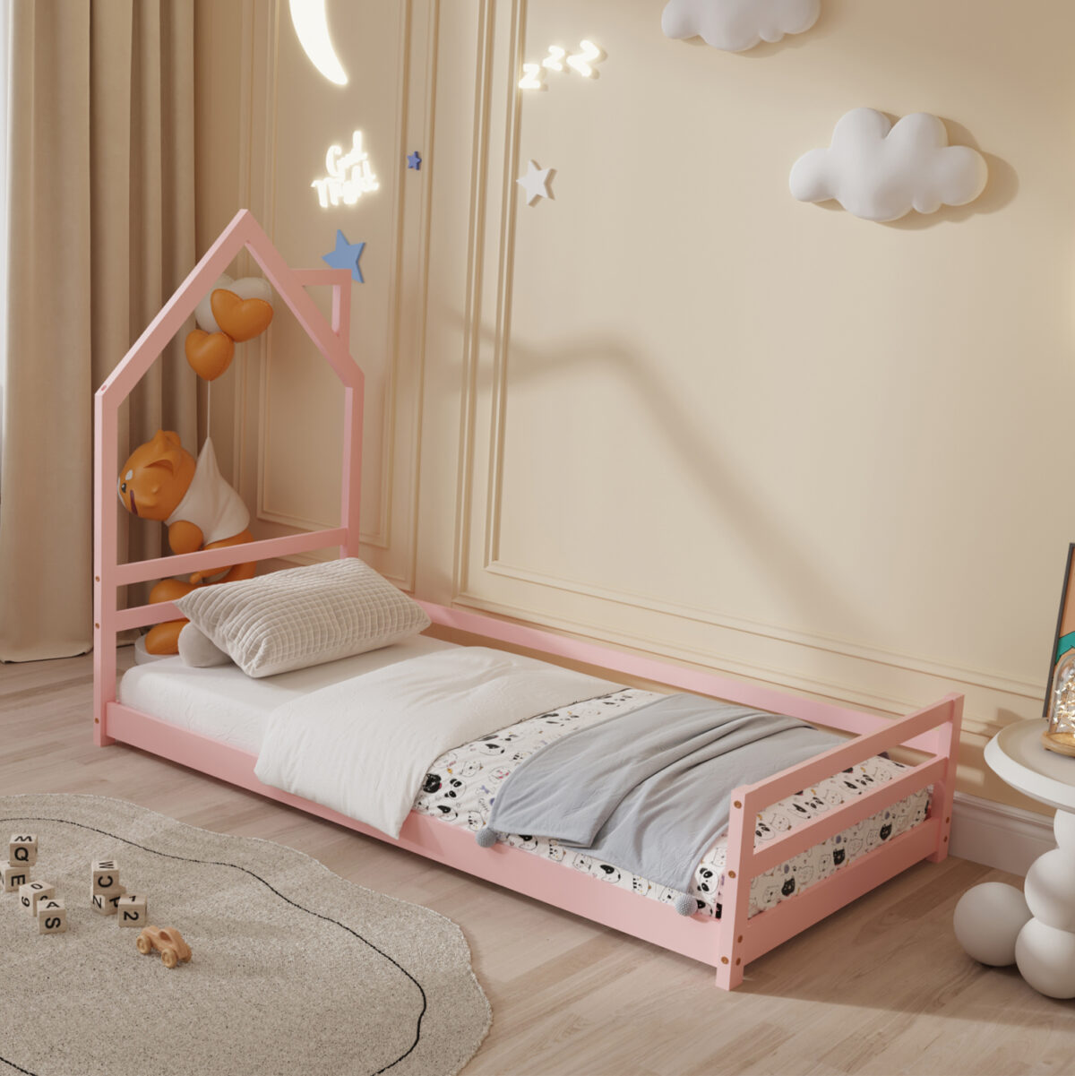 ΚΡΕΒΑΤΙ ΠΑΙΔΙΚΟ HOUSER LH10.676.06 τ.MONTESSORI ΞΥΛΟ ΠΕΥΚΟ ΡΟΖ- 190x90εκ - Image 1