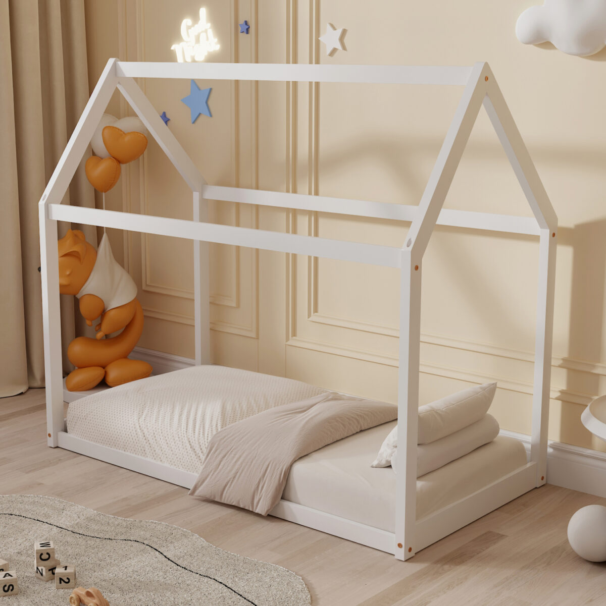 ΚΡΕΒΑΤΙ ΠΑΙΔΙΚΟ PEPE LH10.678.03 τ.MONTESSORI ΞΥΛΟ ΠΕΥΚΟ ΛΕΥΚΟ- 140x70εκ - Image 1