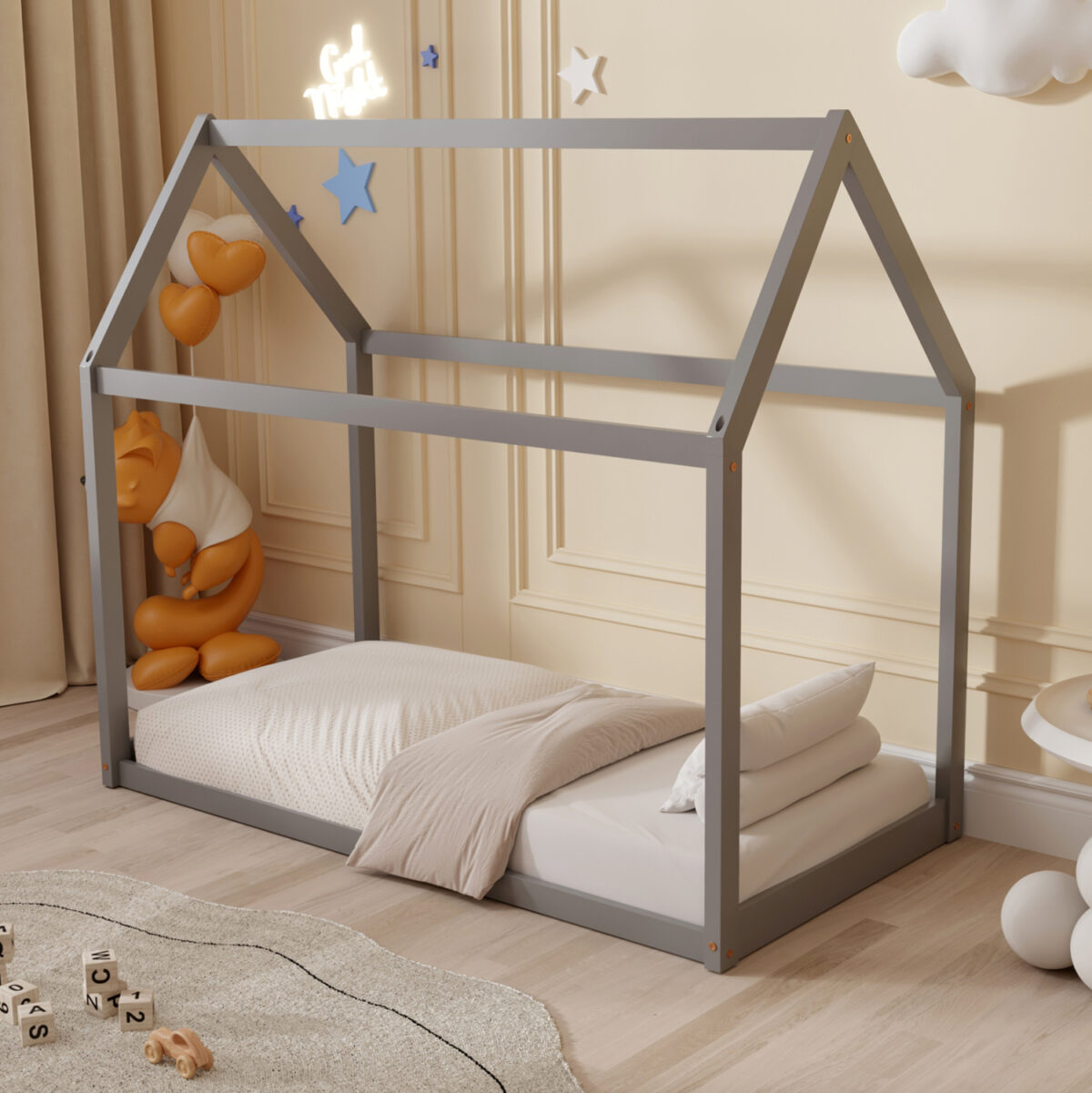 ΚΡΕΒΑΤΙ ΠΑΙΔΙΚΟ PEPE LH10.678.05 τ.MONTESSORI ΞΥΛΟ ΠΕΥΚΟ ΓΚΡΙ- 140x70εκ - Image 1