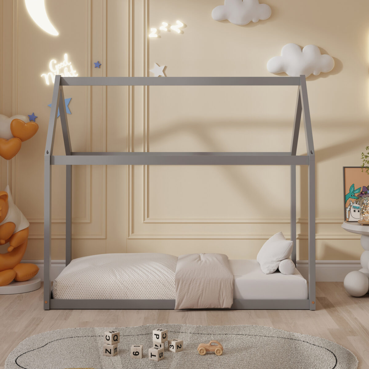 ΚΡΕΒΑΤΙ ΠΑΙΔΙΚΟ PEPE LH10.678.05 τ.MONTESSORI ΞΥΛΟ ΠΕΥΚΟ ΓΚΡΙ- 140x70εκ - Image 2