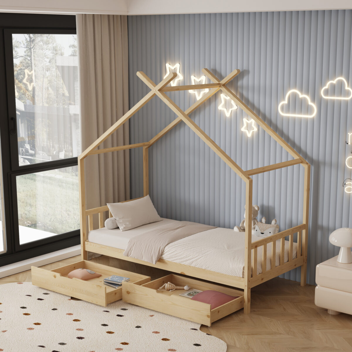 ΚΡΕΒΑΤΙ ΠΑΙΔΙΚΟ KLARICE LH10.680.01 τ.MONTESSORI-2 ΣΥΡΤΑΡΙΑ-ΞΥΛΟ ΠΕΥΚΟ ΦΥΣΙΚΟ-190x90εκ - Image 1