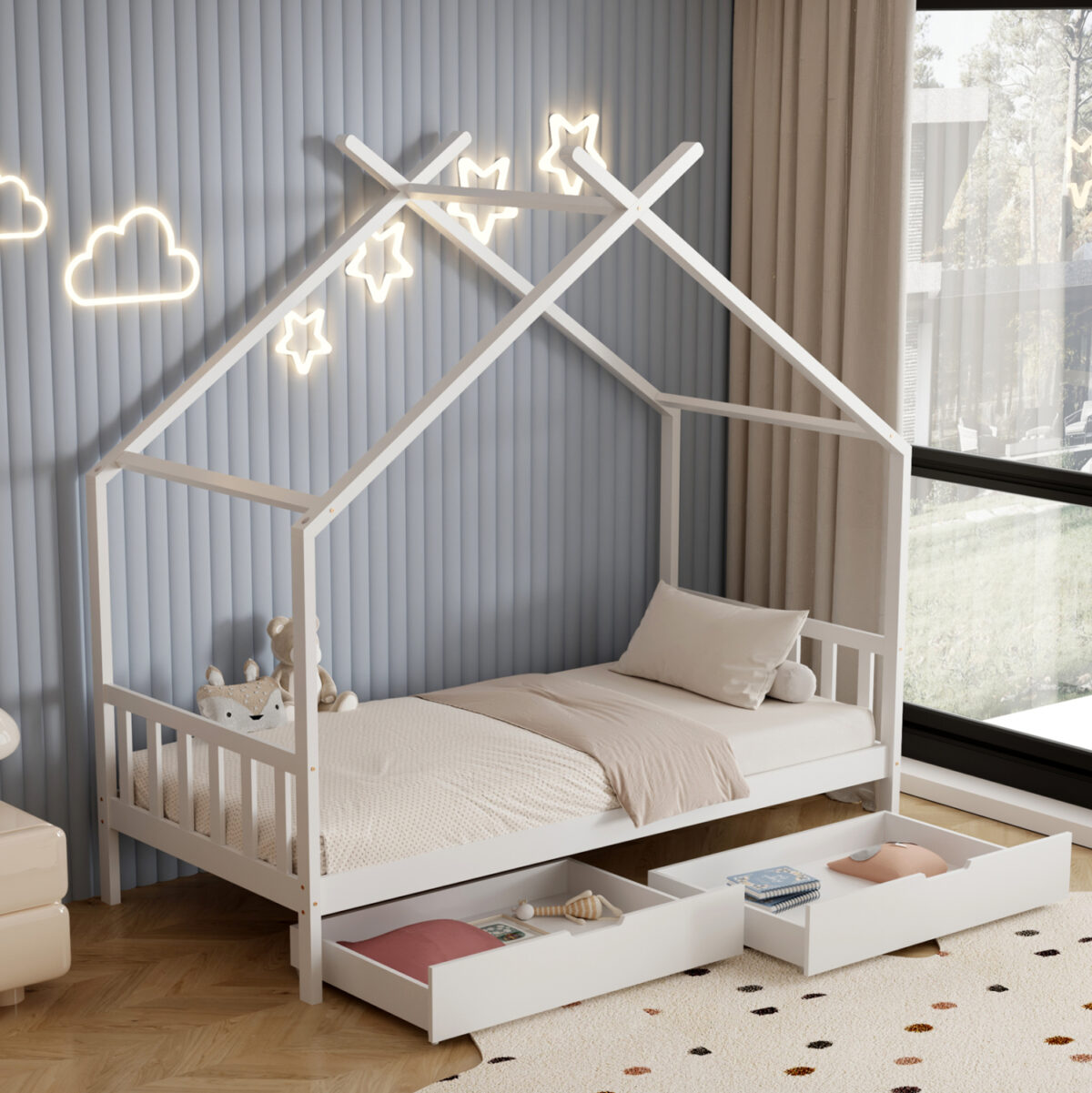 ΚΡΕΒΑΤΙ ΠΑΙΔΙΚΟ KLARICE LH10.680.03 τ.MONTESSORI-2 ΣΥΡΤΑΡΙΑ-ΞΥΛΟ ΠΕΥΚΟΥ ΛΕΥΚΟ-190x90εκ - Image 3