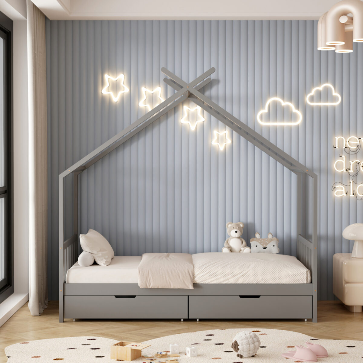 ΚΡΕΒΑΤΙ ΠΑΙΔΙΚΟ KLARICE LH10.680.05 τ.MONTESSORI-2 ΣΥΡΤΑΡΙΑ- ΞΥΛΟ ΠΕΥΚΟΥ ΓΚΡΙ-190x90εκ - Image 2