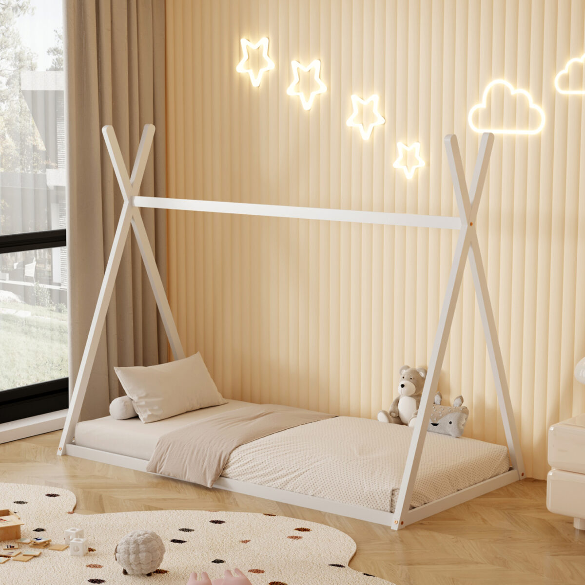 ΚΡΕΒΑΤΙ ΠΑΙΔΙΚΟ MUNK LH10.681.03 τ.MONTESSORI ΜΑΣΙΦ ΞΥΛΟ ΠΕΥΚΟΥ ΛΕΥΚΟ- 190x90εκ - Image 1