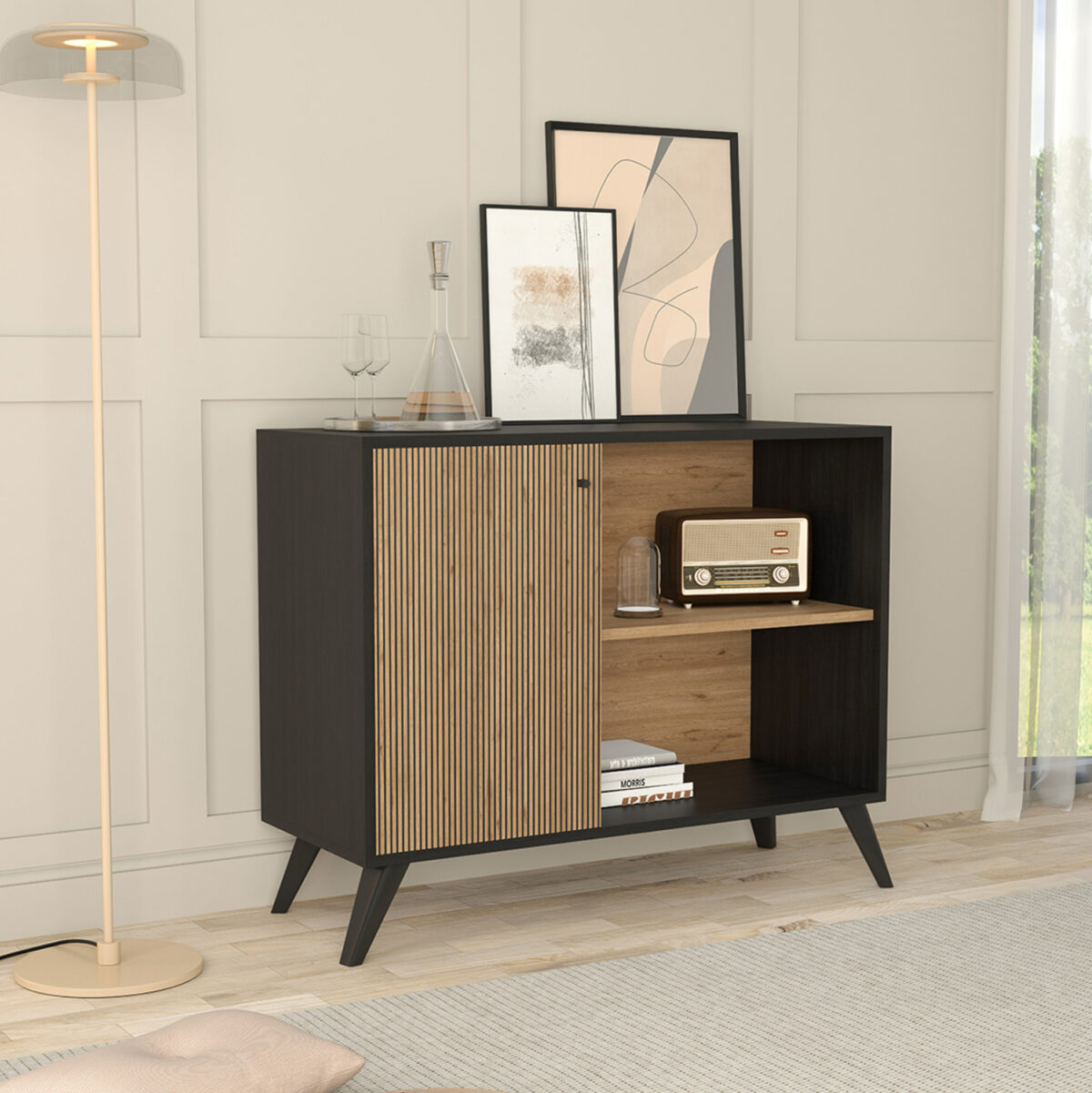 ΜΠΟΥΦΕΣ-ΚΟΝΣΟΛΑ ΜΕΛΑΜΙΝΗΣ KRUDEN LH10.9442.11 ΜΑΥΡΟ-ΦΥΣΙΚΟ 100x40x78.5Υεκ. - Image 3