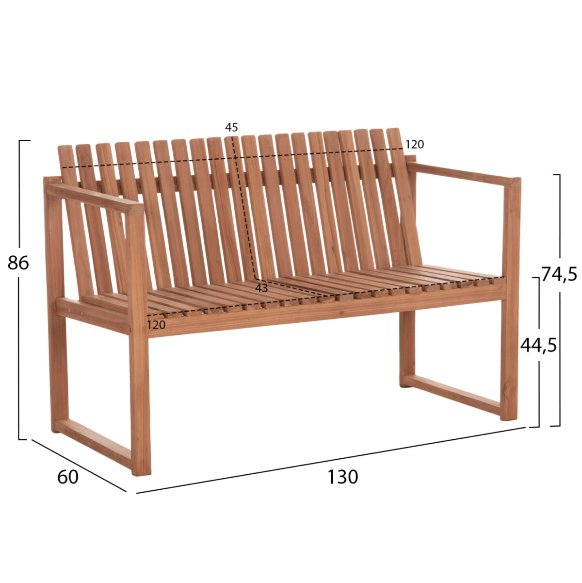 ΠΑΓΚΑΚΙ ΚΗΠΟΥ 2ΘΕΣΙΟ VED LH10.18124 ΞΥΛΟ TEAK--ΦΥΣΙΚΟ ΧΡΩΜΑ 130x60x86Υεκ. - Image 2