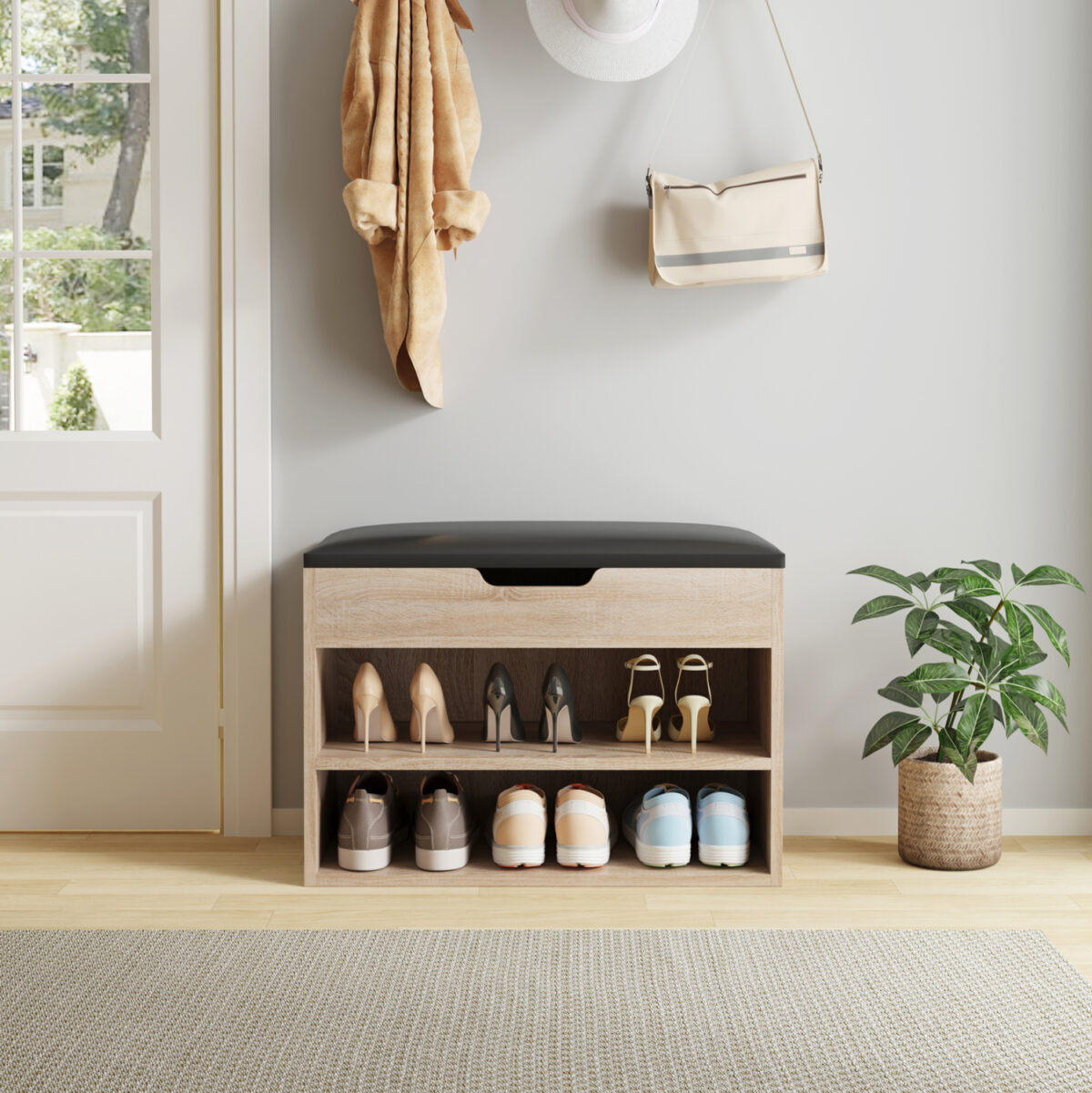 ΠΑΠΟΥΤΣΟΘΗΚΗ ΜΕ ΚΑΘΙΣΜΑ ROMIR LH10.2477.01 ΜΕΛΑΜΙΝΗ ΣΕ ΣΟΝΑΜΑ-ΚΑΘΙΣΜΑ ΚΑΦΕ 60x30x44Υ - Image 3