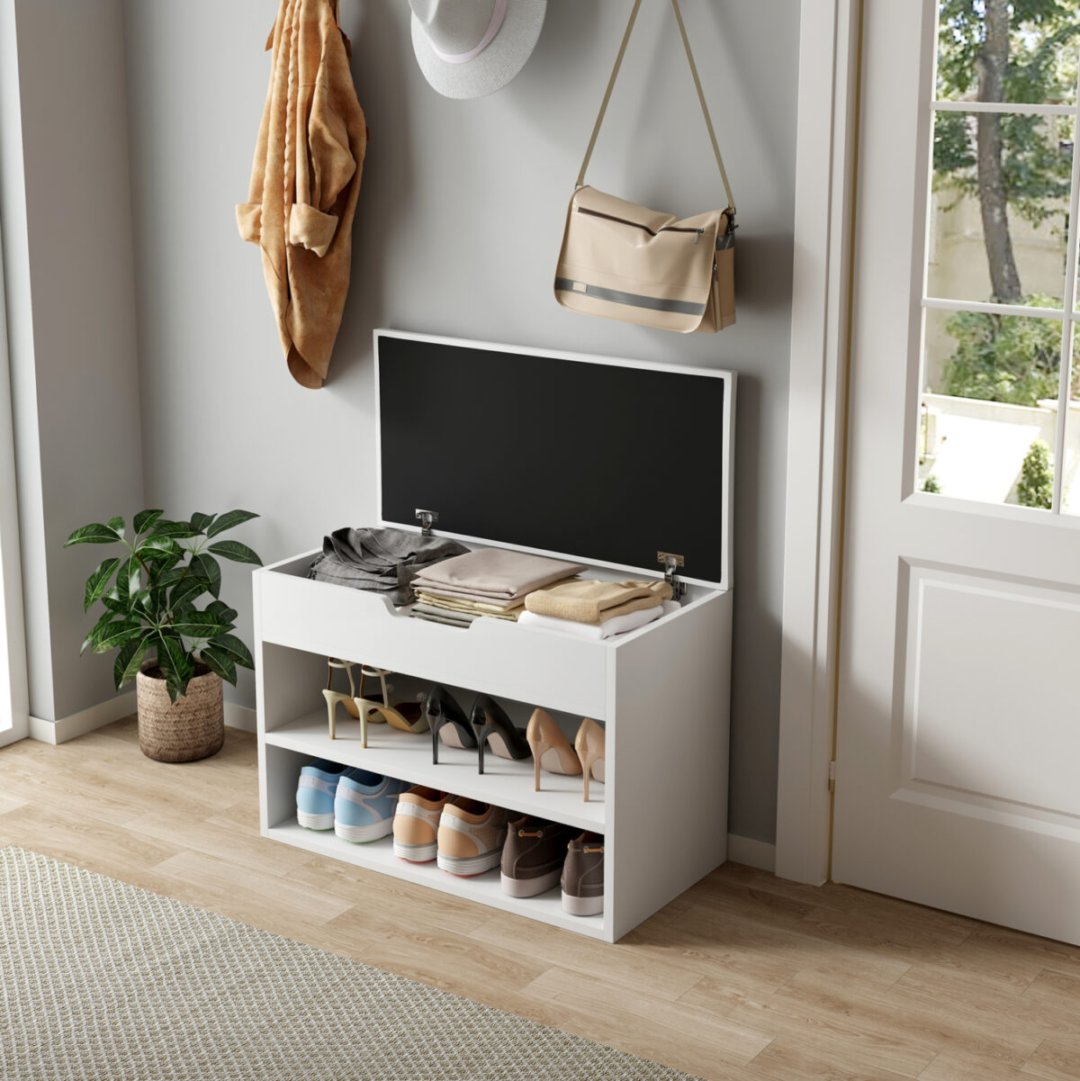 ΠΑΠΟΥΤΣΟΘΗΚΗ ΜΕ ΚΑΘΙΣΜΑ ROMIR LH10.2477.03 ΜΕΛΑΜΙΝΗ ΣΕ ΛΕΥΚΟ-ΚΑΘΙΣΜΑ ΛΕΥΚΟ 60x30x44Υ - Image 2