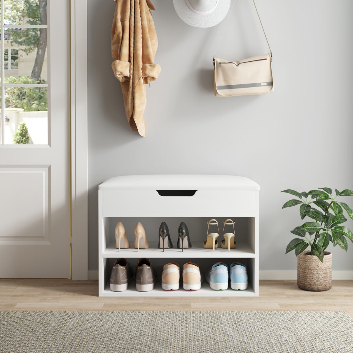 ΠΑΠΟΥΤΣΟΘΗΚΗ ΜΕ ΚΑΘΙΣΜΑ ROMIR LH10.2477.03 ΜΕΛΑΜΙΝΗ ΣΕ ΛΕΥΚΟ-ΚΑΘΙΣΜΑ ΛΕΥΚΟ 60x30x44Υ - Image 3