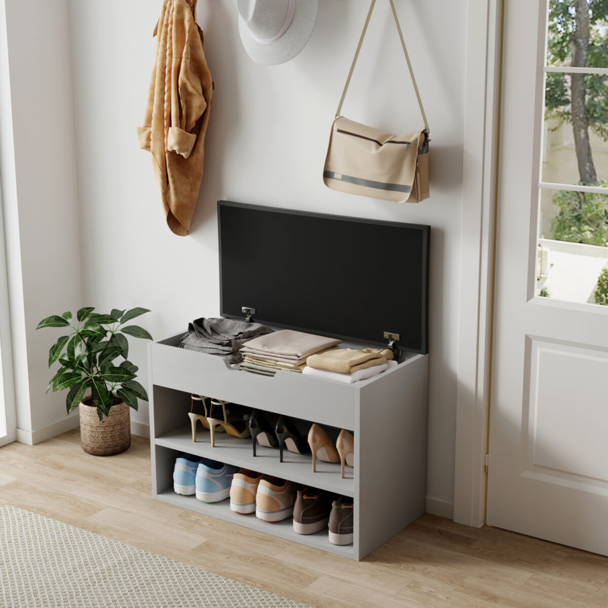 ΠΑΠΟΥΤΣΟΘΗΚΗ ΜΕ ΚΑΘΙΣΜΑ ROMIR LH10.2477.05 ΜΕΛΑΜΙΝΗ ΓΚΡΙ-ΚΑΘΙΣΜΑ PU ΑΝΘΡΑΚΙ 60x30x44Υ - Image 2