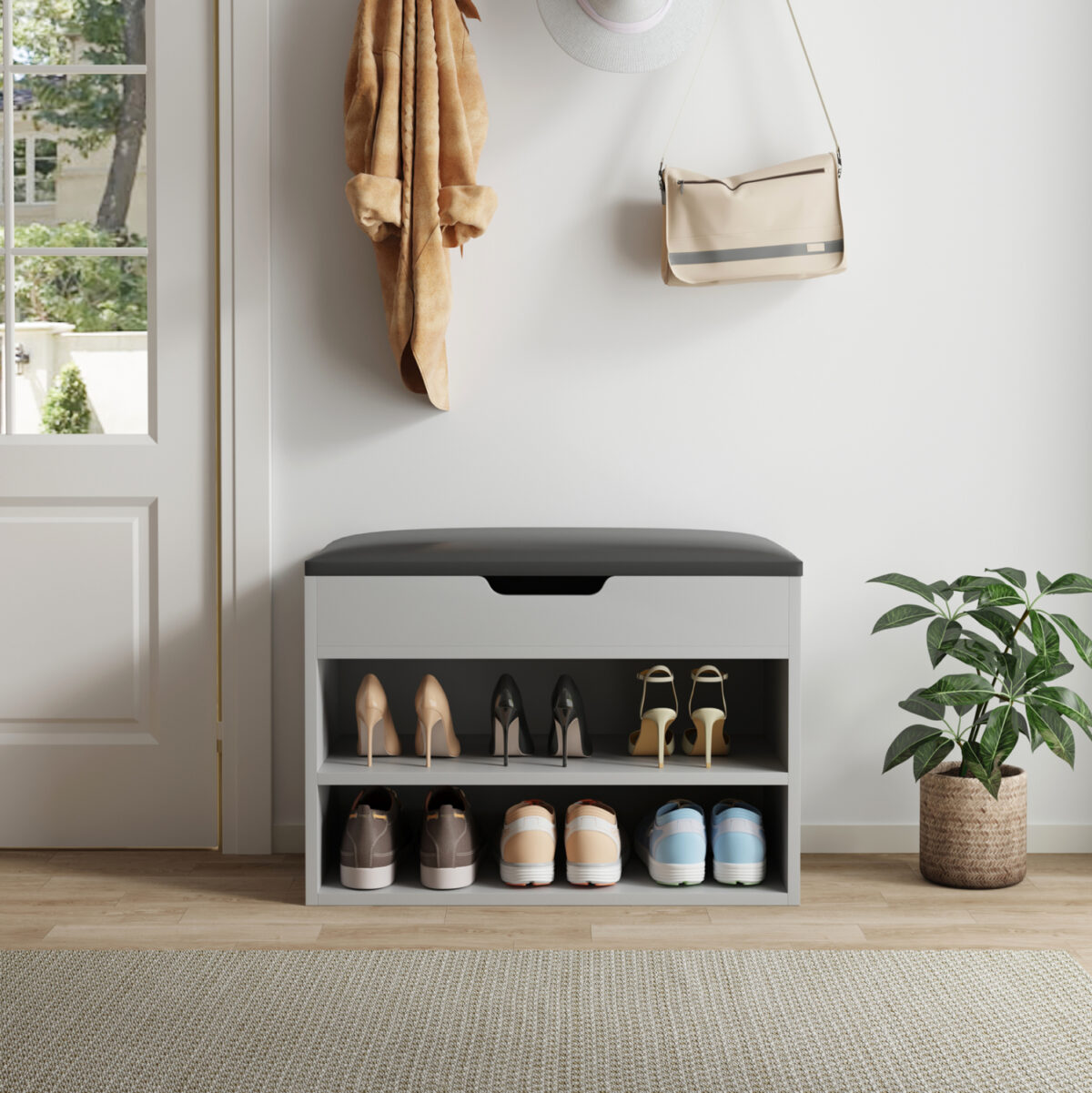 ΠΑΠΟΥΤΣΟΘΗΚΗ ΜΕ ΚΑΘΙΣΜΑ ROMIR LH10.2477.05 ΜΕΛΑΜΙΝΗ ΓΚΡΙ-ΚΑΘΙΣΜΑ PU ΑΝΘΡΑΚΙ 60x30x44Υ - Image 3