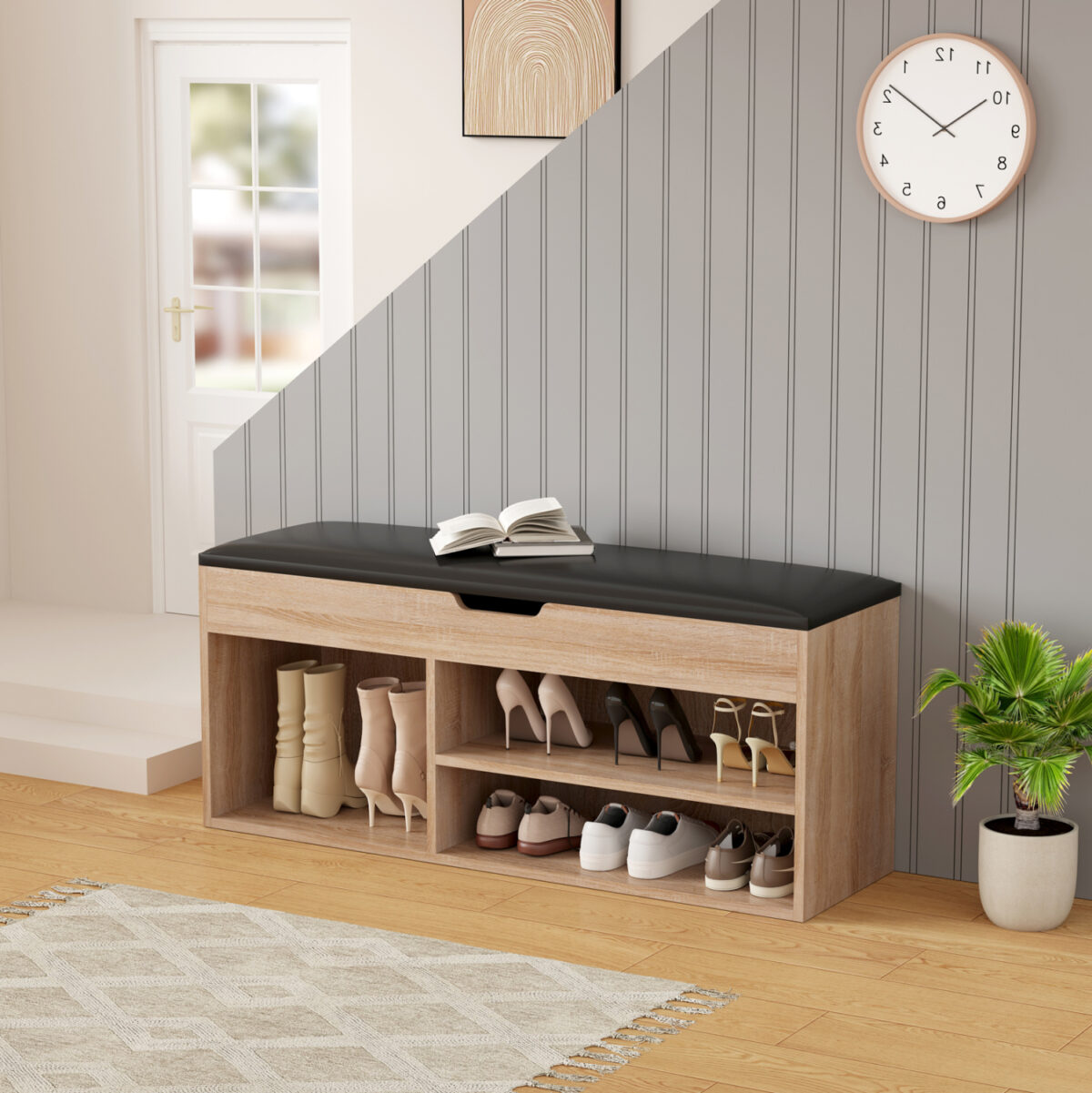 papoytsothiki-me-kathisma-fb9247801-mela-2 ΠΑΠΟΥΤΣΟΘΗΚΗ ΜΕ ΚΑΘΙΣΜΑ ROMIR LH10.2478.01 ΜΕΛΑΜΙΝΗ ΣΟΝΑΜΑ-ΚΑΘΙΣΜΑ PU ΚΑΦΕ 100x30x44Υ - Image 1