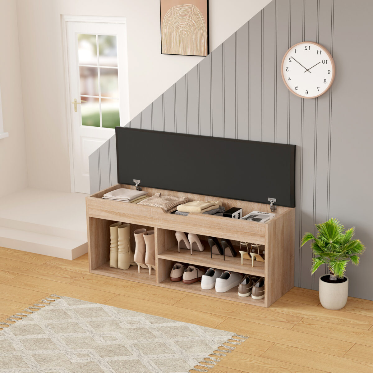 ΠΑΠΟΥΤΣΟΘΗΚΗ ΜΕ ΚΑΘΙΣΜΑ ROMIR LH10.2478.01 ΜΕΛΑΜΙΝΗ ΣΟΝΑΜΑ-ΚΑΘΙΣΜΑ PU ΚΑΦΕ 100x30x44Υ - Image 2