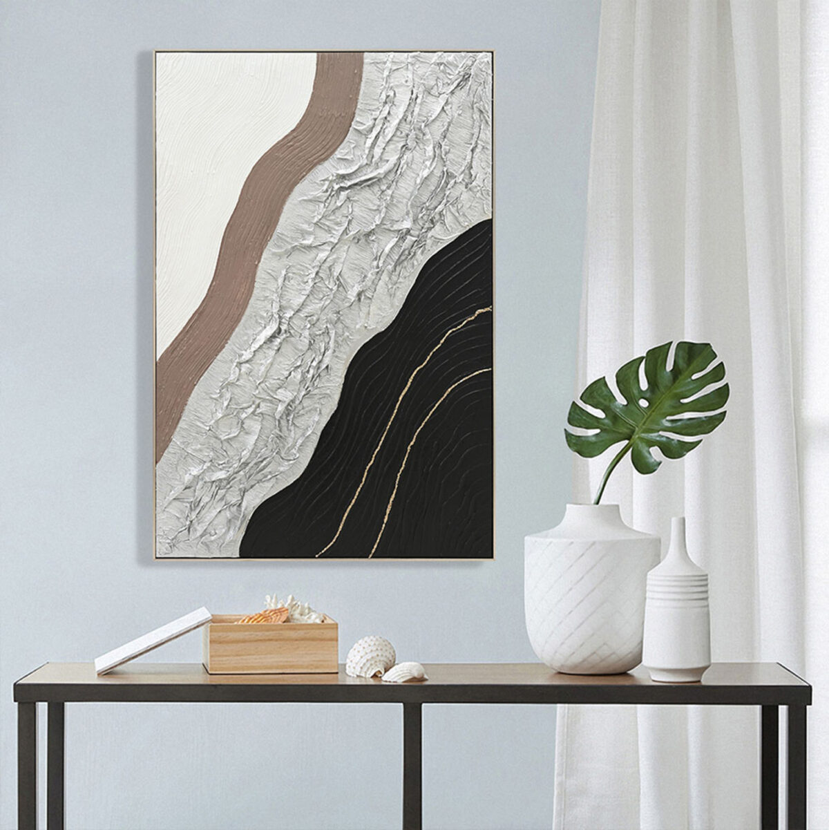 ΠΙΝΑΚΑΣ ΤΟΙΧΟΥ ABSTRACT LH10.4553.02 ΜΕ ΚΟΡΝΙΖΑ ΜΠΕΖ-ΚΑΜΒΑΣ-ΧΕΙΡΟΠΟΙΗΤΟΣ 82x4.5x122Υεκ - Image 3