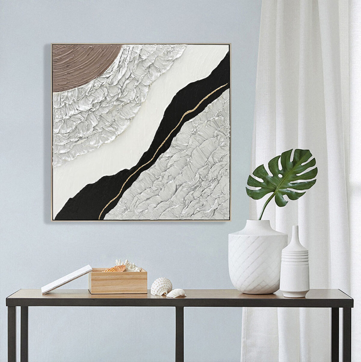 ΠΙΝΑΚΑΣ ΤΟΙΧΟΥ ABSTRACT (ΤΕΤΡΑΓΩΝΟΣ) LH10.4553.01 ΜΕ ΚΟΡΝΙΖΑ ΜΠΕΖ-ΚΑΜΒΑΣ 82x4.5x82Υεκ - Image 3