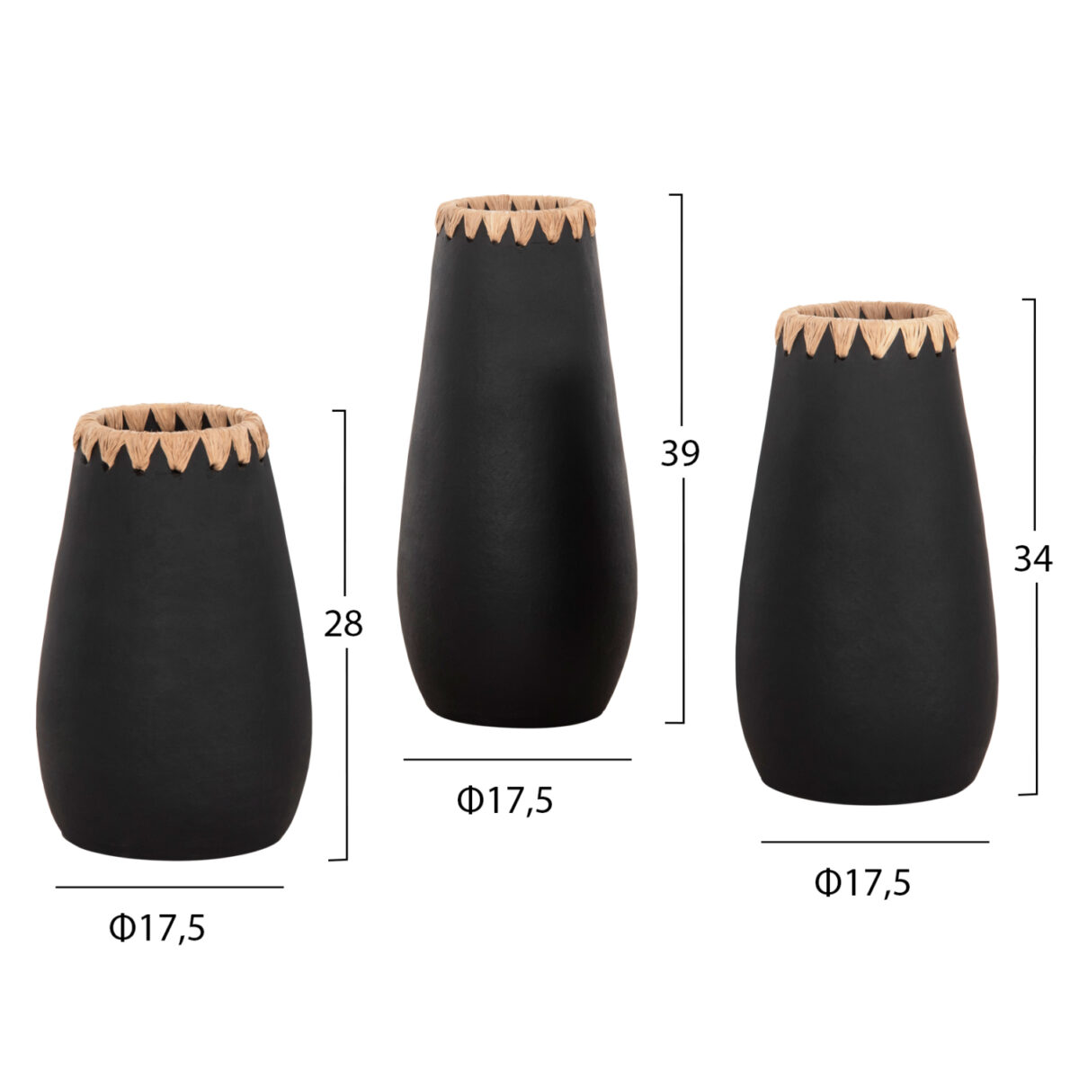 ΣΕΤ 3ΤΜΧ ΔΙΑΚΟΣΜΗΤΙΚΑ ΒΑΖΑ LH10.4372 ΤΕΡΑΚΟΤΑ ΣΕ ΜΑΥΡΟ ΜΕ ΠΛΕΞΗ ΨΑΘΑΣ ΣΤΟ ΣΤΟΜΙΟ - Image 2