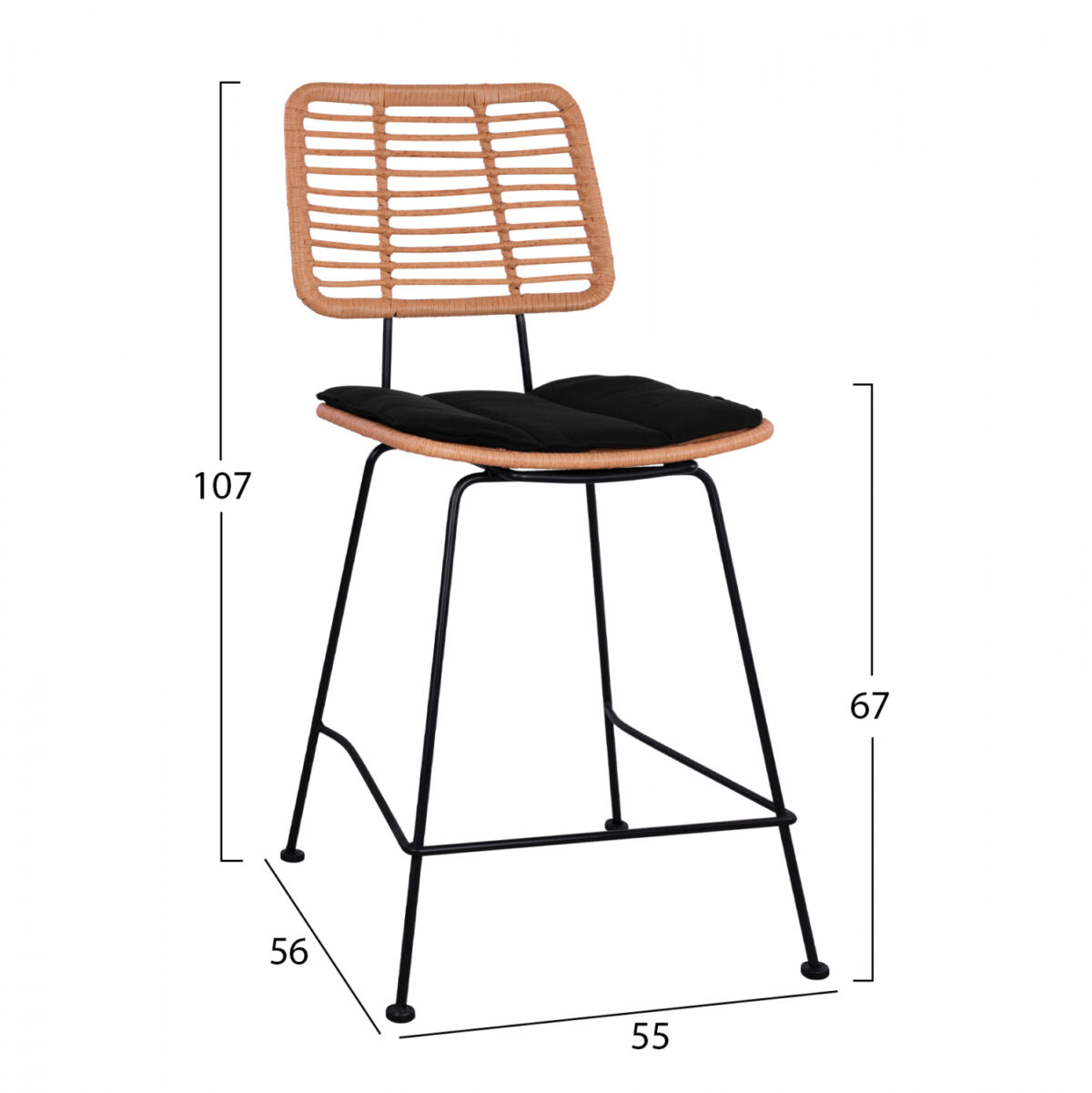 ΣΚΑΜΠΟ ΜΕΣΑΙΟΥ ΥΨΟΥΣ ALLEGRA LH10.5644 ΜΕΤΑΛΛΙΚΟ ΜΕ WICKER ΣΕ ΜΠΕΖ ΑΠΟΧΡΩΣΗ 55x56x107 εκ. - Image 2