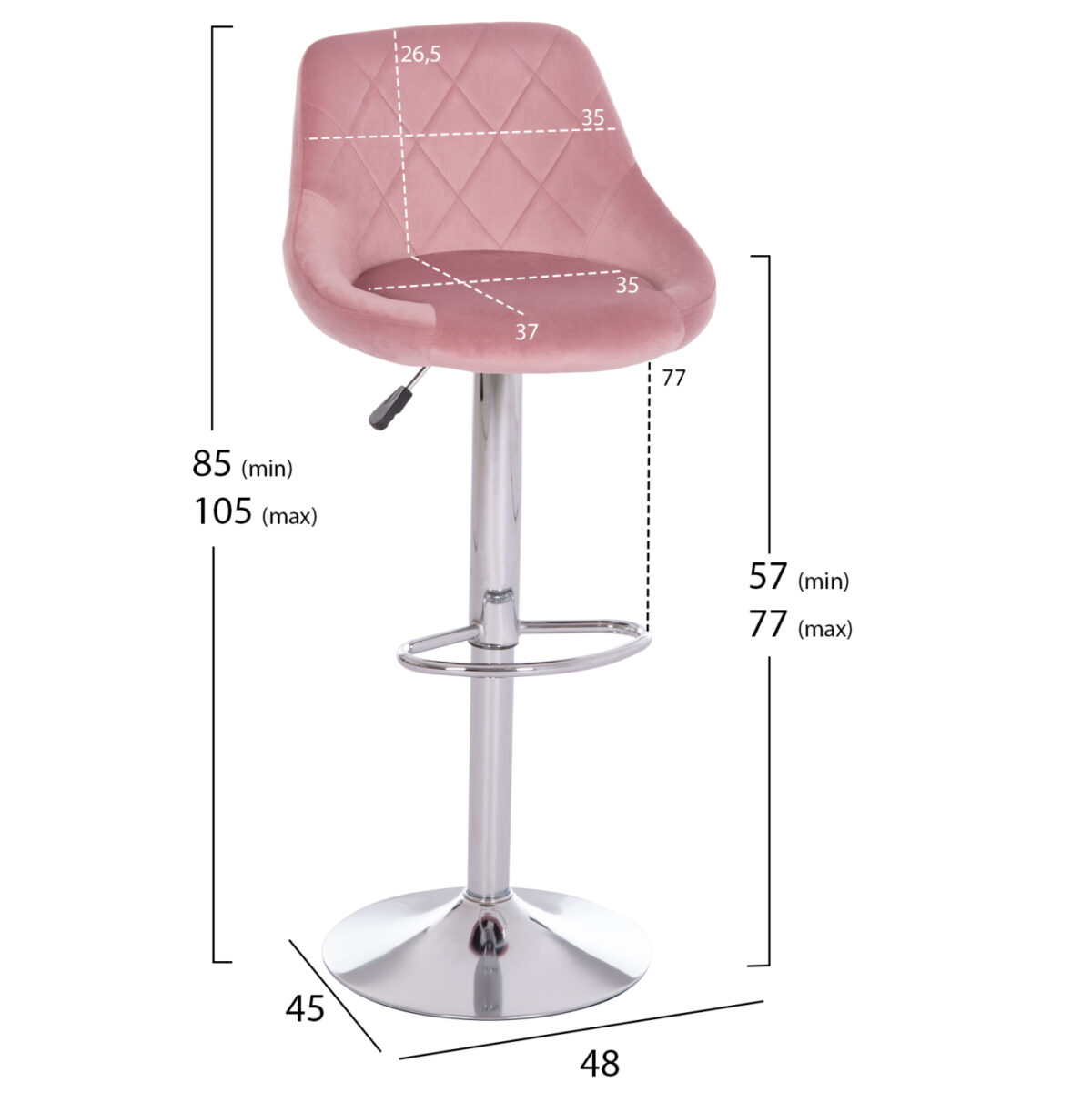 ΣΚΑΜΠΟ ΜΠΑΡ ROSE LH10.204.42 ΜΕ ΑΜΟΡΤΙΣΕΡ ΧΡΩΜΙΟΥ & ΣΑΠΙΟ ΜΗΛΟ ΒΕΛΟΥΔΟ 48x45x105Υεκ. - Image 2