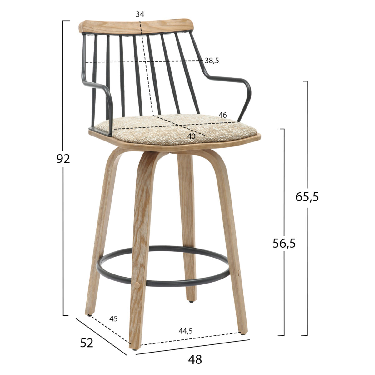 ΣΚΑΜΠΟ ΜΠΑΡ JUDI LH10.9985.01 WHITE WASH Κ.Π.-ΜΑΥΡΟ ΜΕΤΑΛΛΟ-ΜΠΕΖ ΥΦΑΣΜΑ 48x52x92Υεκ - Image 2
