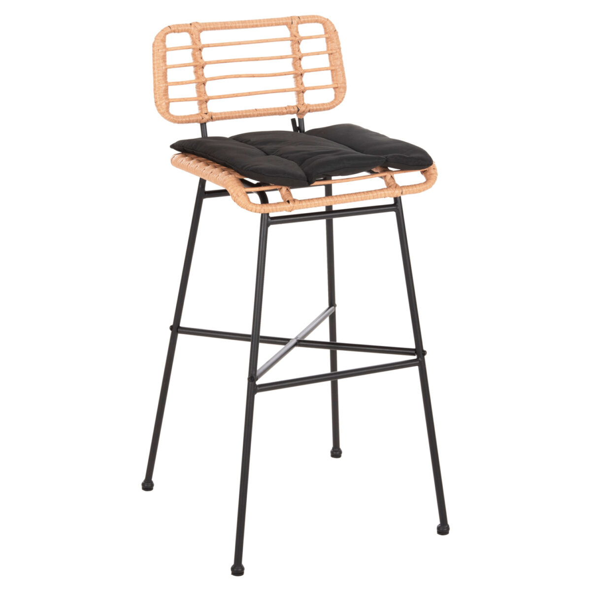 ΣΚΑΜΠΟ ΜΠΑΡ ΨΗΛΟ ALLEGRA LH10.5708.11 ΜΕΤΑΛΛΟ&ΜΑΞΙΛΑΡΙ ΜΑΥΡΟ-WICKER ΜΠΕΖ 48x49x99,5Υεκ. - Image 1