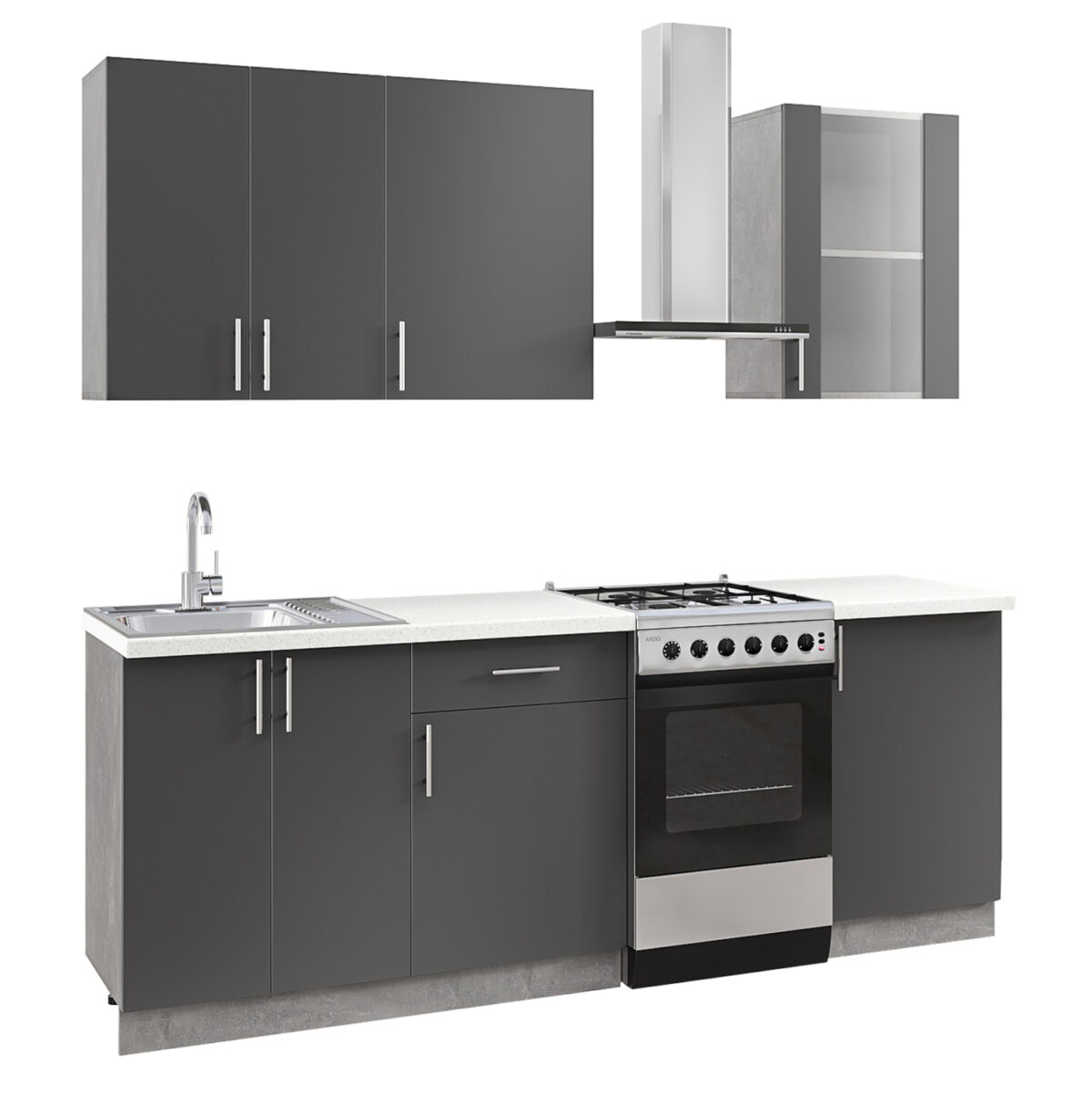 ΣΥΝΘΕΣΗ ΚΟΥΖΙΝΑΣ ΜΕΛΑΜΙΝΗ ΓΚΡΙ ΑΝΘΡΑΚΙ ΛΕΥΚΟ HPL 160x47x84,8Υεκ.LH10.2468.01 - Image 1