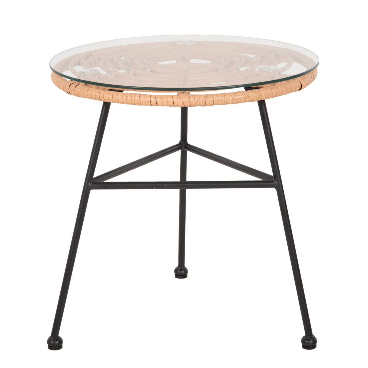 ΤΡΑΠΕΖΑΚΙ ΣΤΡΟΓΓΥΛΟ ΜΑΥΡΟ ΜΕΤΑΛΛΙΚΟ ALLEGRA LH10.5459.11 ΜΠΕΖ WICKER-ΓΥΑΛΙ Φ45x46Υεκ - Image 1