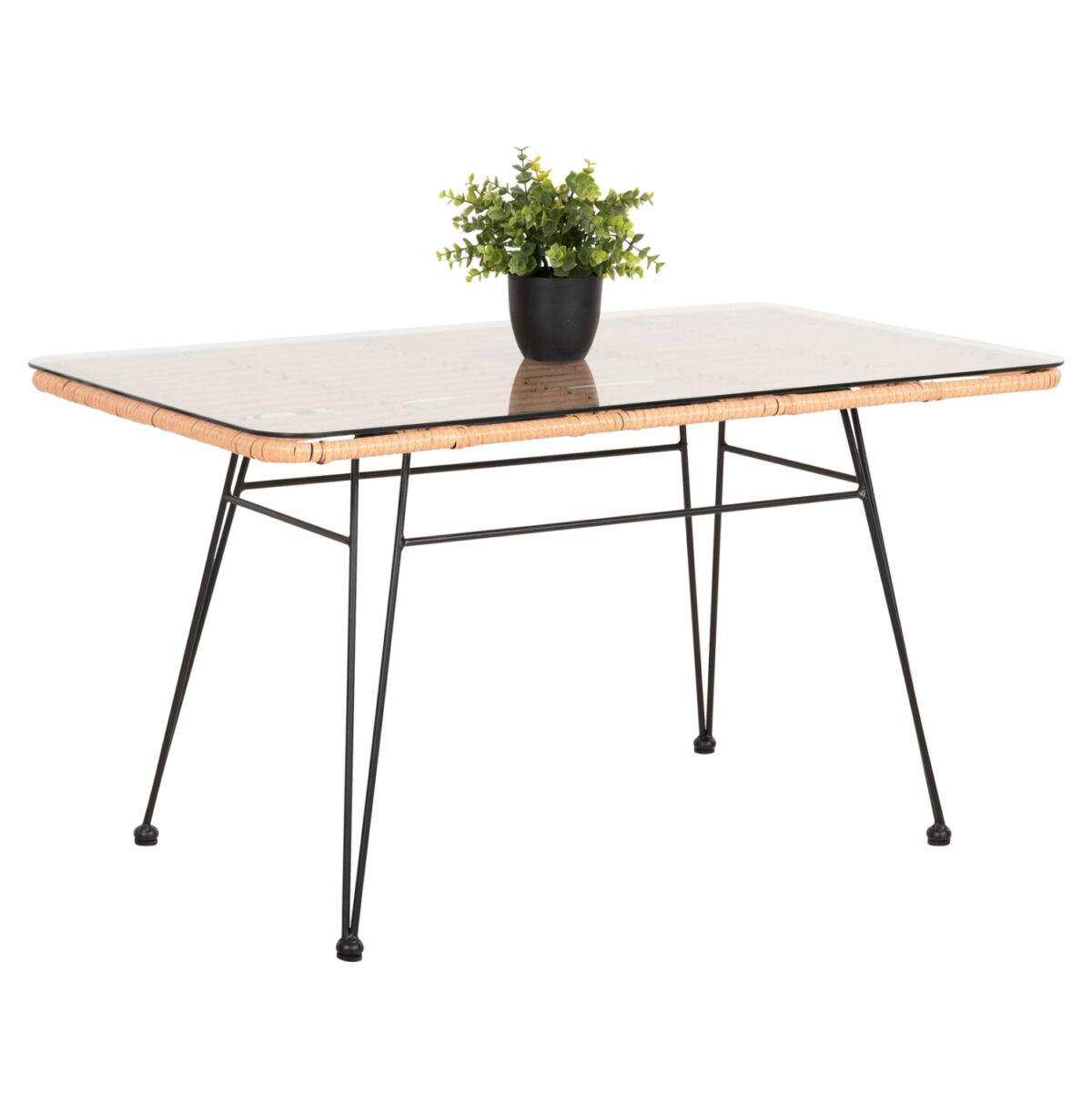 trapezi-exchoroy-chamilo-fb96076-mayro-m ΤΡΑΠΕΖΙ ΕΞ.ΧΩΡΟΥ ΧΑΜΗΛΟ ALLEGRA LH10.6076 ΜΑΥΡΟ ΜΕΤΑΛΛΟ-ΜΠΕΖ WICKER 95X55X51.5Yεκ. - Image 1