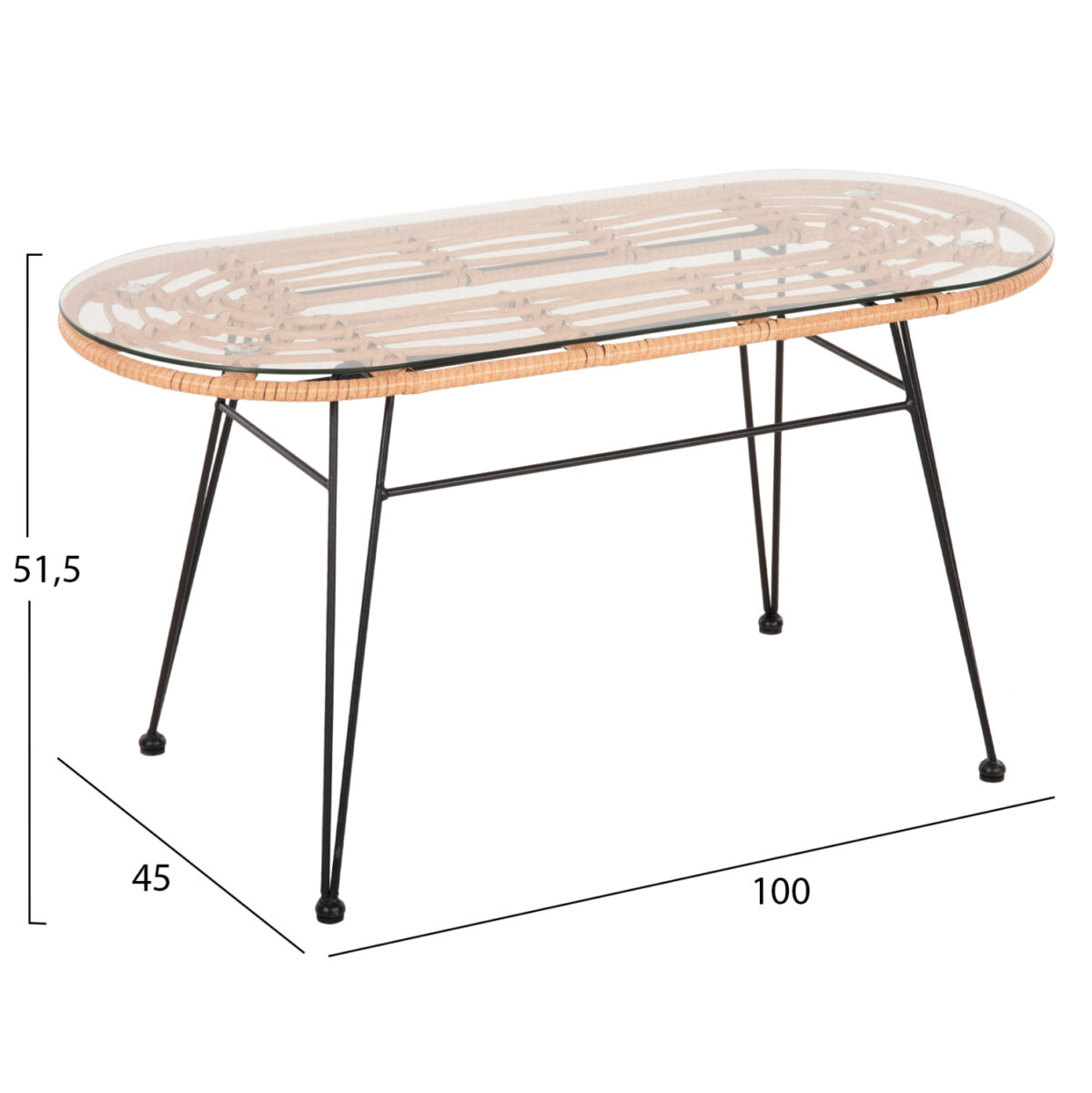 ΤΡΑΠΕΖΙ ΟΒΑΛ ΧΑΜΗΛΟ ALLEGRA LH10.5695.11 ΜΠΕΖ WICKER-ΜΑΥΡΟ ΜΕΤΑΛΛΟ 100x45x51,5Υεκ. - Image 2