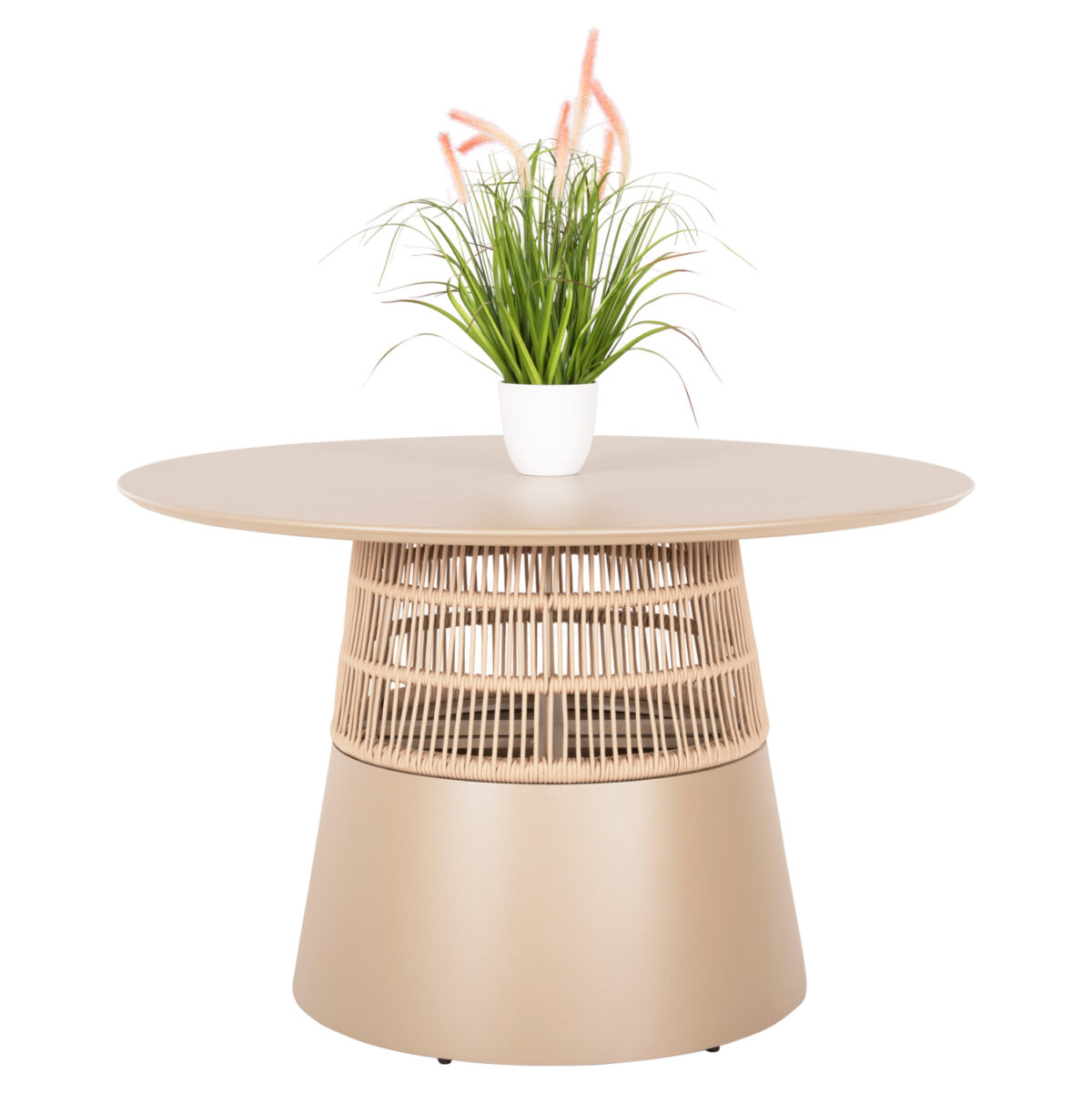 trapezi-stroggylo-fb9610604-sampani-aloy ΤΡΑΠΕΖΙ ΣΤΡΟΓΓΥΛΟ SAEID LH10.6106.04 ΣΑΜΠΑΝΙ ΑΛΟΥΜΙΝΙΟ-ΜΠΕΖ ΣΧΟΙΝΙ Φ120x75Υεκ. - Image 1