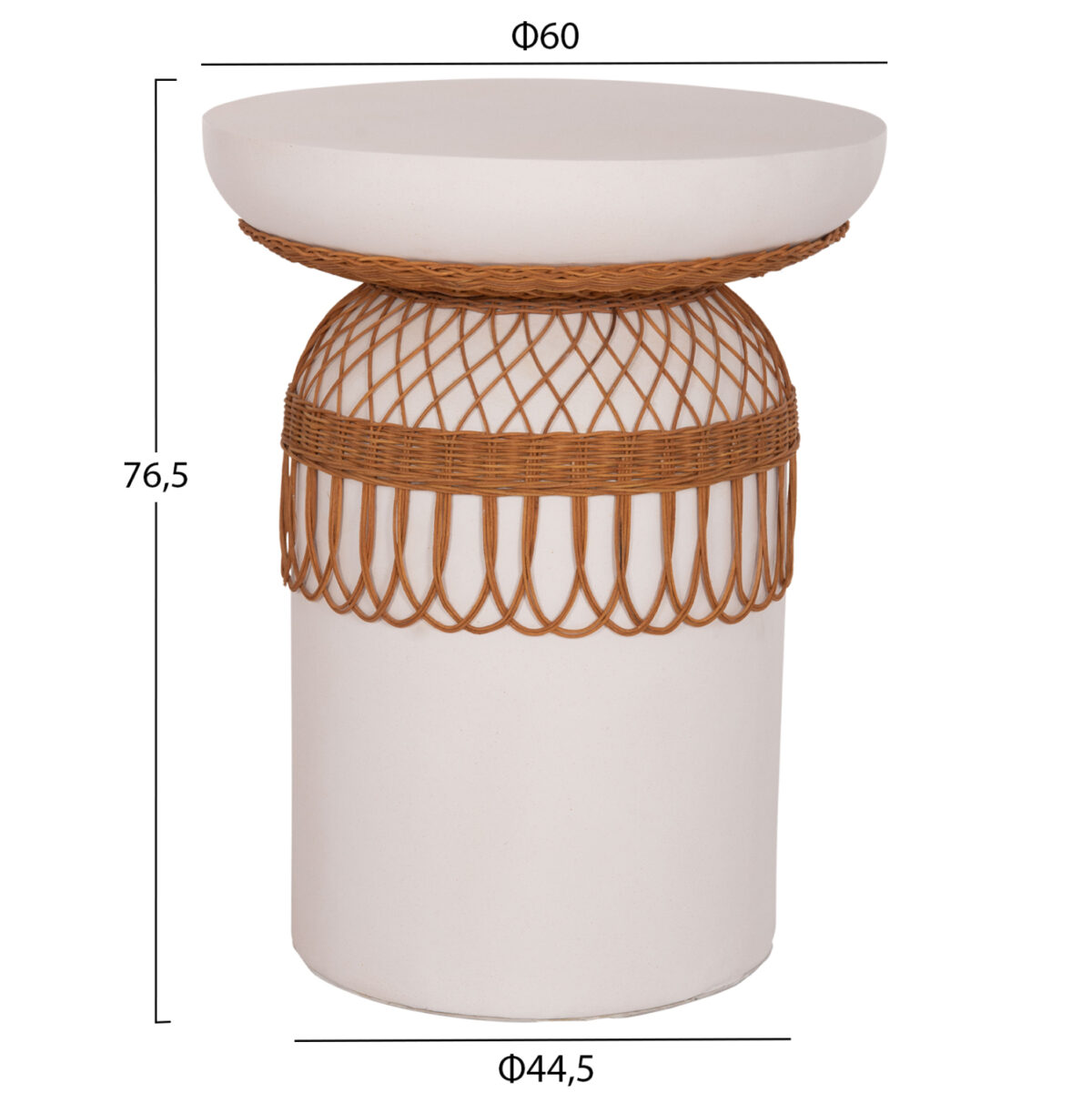 ΒΟΗΘΗΤΙΚΟ ΤΡΑΠΕΖΙ PRILEP LH10.18159.02 FIBER CEMENT ΛΕΥΚΟ & RATTAN--Φ60x76,5Υεκ - Image 2