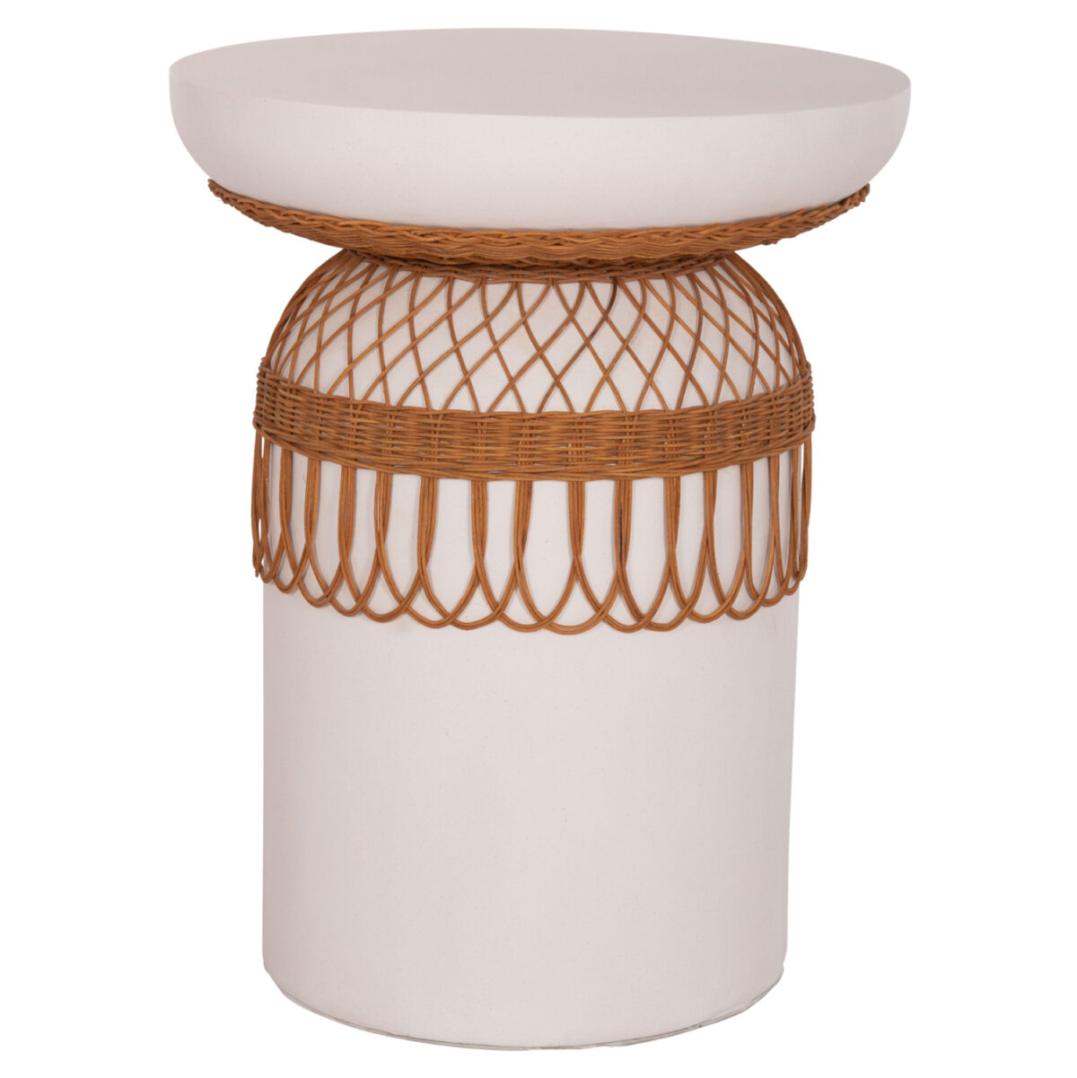 ΒΟΗΘΗΤΙΚΟ ΤΡΑΠΕΖΙ PRILEP LH10.18159.02 FIBER CEMENT ΛΕΥΚΟ & RATTAN--Φ60x76,5Υεκ - Image 1