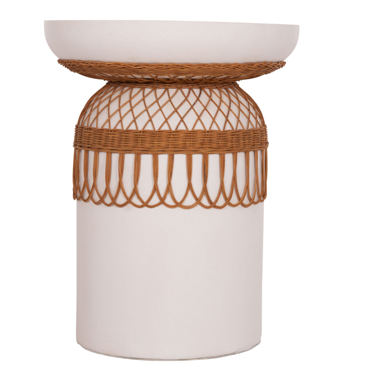 ΒΟΗΘΗΤΙΚΟ ΤΡΑΠΕΖΙ PRILEP LH10.18159.02 FIBER CEMENT ΛΕΥΚΟ & RATTAN--Φ60x76,5Υεκ - Image 3