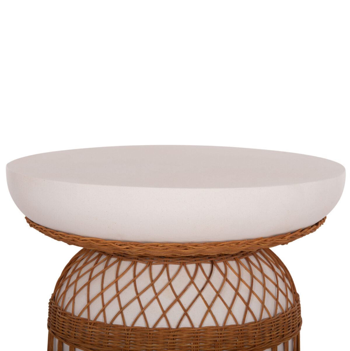 ΒΟΗΘΗΤΙΚΟ ΤΡΑΠΕΖΙ PRILEP LH10.18159.02 FIBER CEMENT ΛΕΥΚΟ & RATTAN--Φ60x76,5Υεκ - Image 4