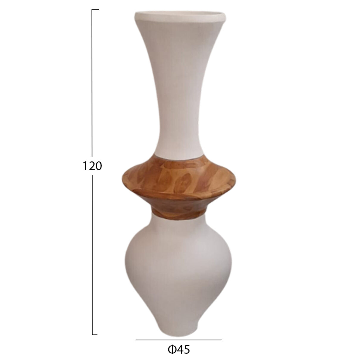 ΔΙΑΚΟΣΜΗΤΙΚΟ ΒΑΖΟ ΔΑΠΕΔΟΥ NEBULA LH10.4660.02S FIBER CEMENT ΛΕΥΚΟ--ΞΥΛΟ ΤΕΑΚ Φ45x115Υεκ - Image 2