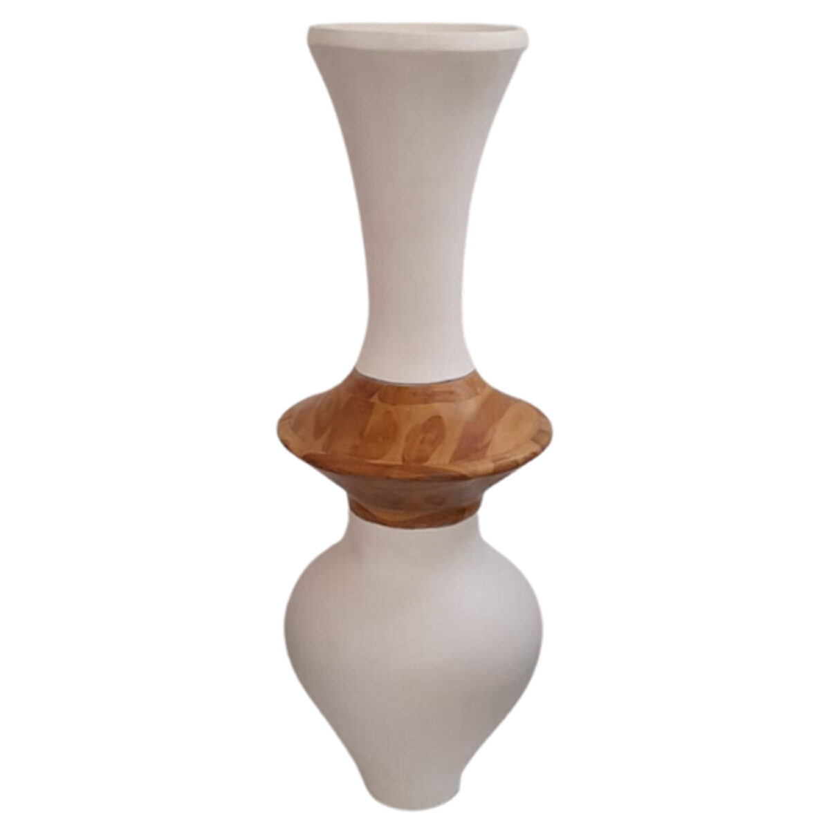 ΔΙΑΚΟΣΜΗΤΙΚΟ ΒΑΖΟ ΔΑΠΕΔΟΥ NEBULA LH10.4660.02S FIBER CEMENT ΛΕΥΚΟ--ΞΥΛΟ ΤΕΑΚ Φ45x115Υεκ - Image 1