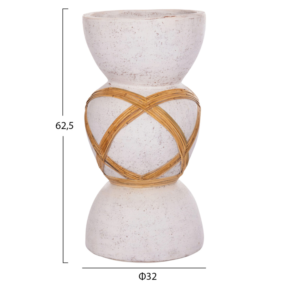 ΔΙΑΚΟΣΜΗΤΙΚΟ ΒΑΖΟ ΔΑΠΕΔΟΥ MAYNARD LH10.4672.02L TERRACOTTA ΛΕΥΚΟ--RATTAN Φ32x62.5Υεκ. - Image 2