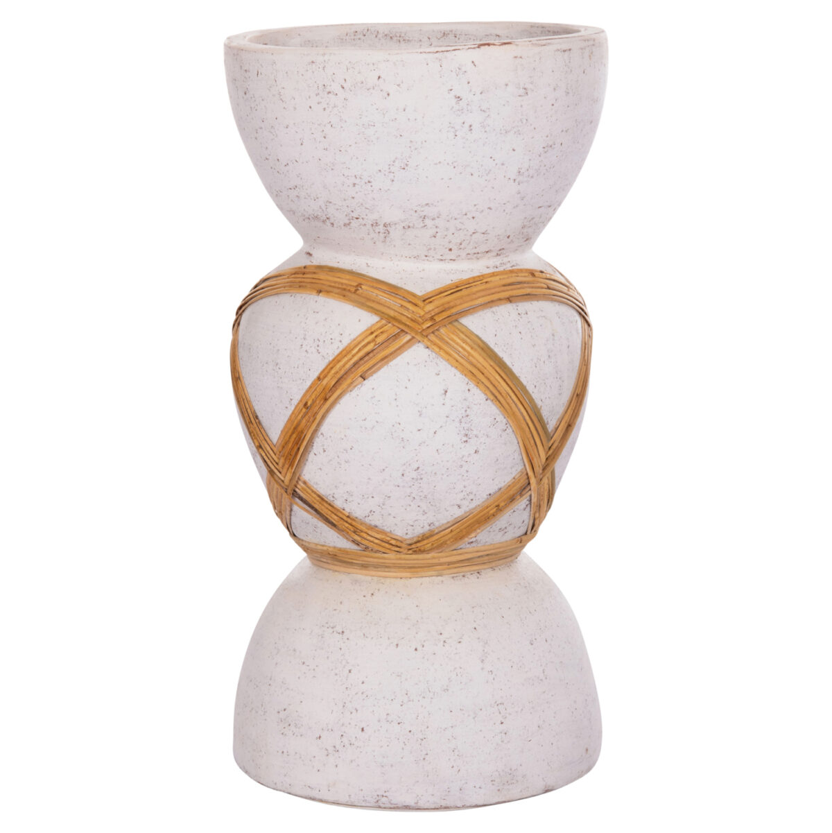 ΔΙΑΚΟΣΜΗΤΙΚΟ ΒΑΖΟ ΔΑΠΕΔΟΥ MAYNARD LH10.4672.02L TERRACOTTA ΛΕΥΚΟ--RATTAN Φ32x62.5Υεκ. - Image 1