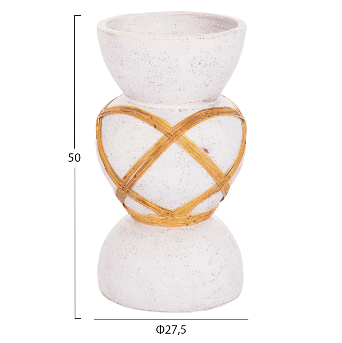 ΔΙΑΚΟΣΜΗΤΙΚΟ ΒΑΖΟ ΔΑΠΕΔΟΥ MAYNARD LH10.4672.02S TERRACOTTA ΛΕΥΚΟ--RATTAN Φ27.5x50Υεκ - Image 2