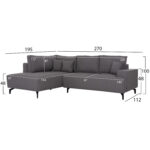 ΓΩΝΙΑΚΟΣ ΚΑΝΑΠΕΣ-ΚΡΕΒΑΤΙ ΜΕ ΑΠΟΘ.ΧΩΡΟ SAFFIRA LH10.3303.01L ΓΚΡΙ ΥΦΑΣΜΑ 270x195x100Υεκ. - Image 2