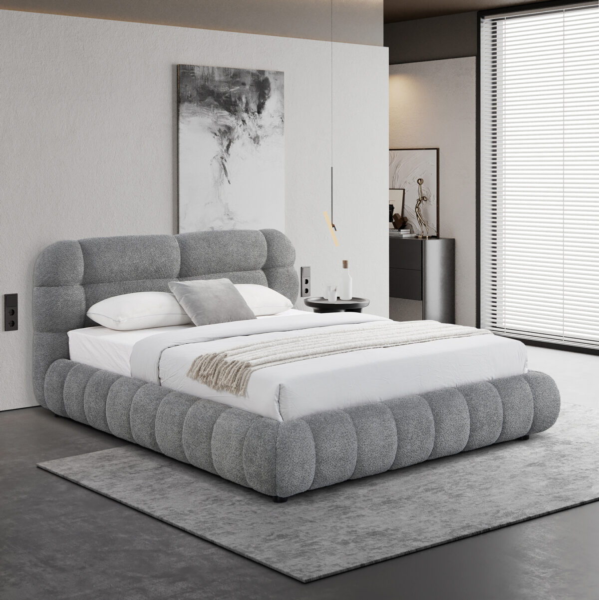 krebati-diplo-me-apothchoro-fb973001-gkr-1 ΚΡΕΒΑΤΙ ΜΕ ΑΠΟΘ.ΧΩΡΟ MOLEN LH10.730.01 ΓΚΡΙ ΜΠΟΥΚΛΕ ΥΦΑΣΜΑ--ΓΙΑ ΣΤΡΩΜΑ 160x200εκ - Image 1