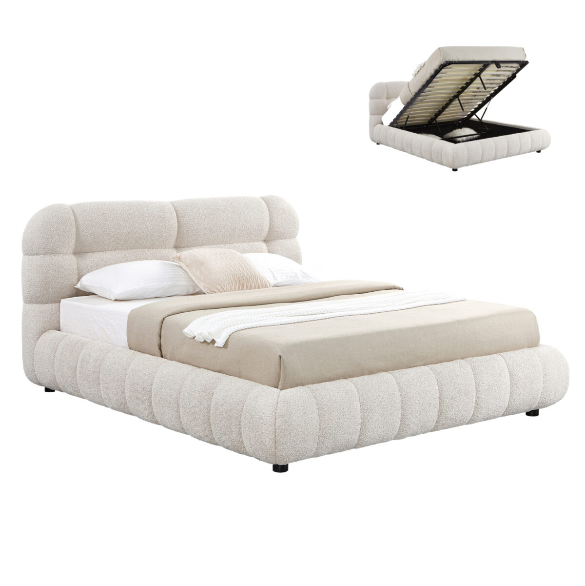 ΚΡΕΒΑΤΙ ΜΕ ΑΠΟΘ.ΧΩΡΟ MOLEN LH10.730.03 ΜΠΕΖ ΜΠΟΥΚΛΕ ΥΦΑΣΜΑ--ΓΙΑ ΣΤΡΩΜΑ 160x200εκ - Image 2