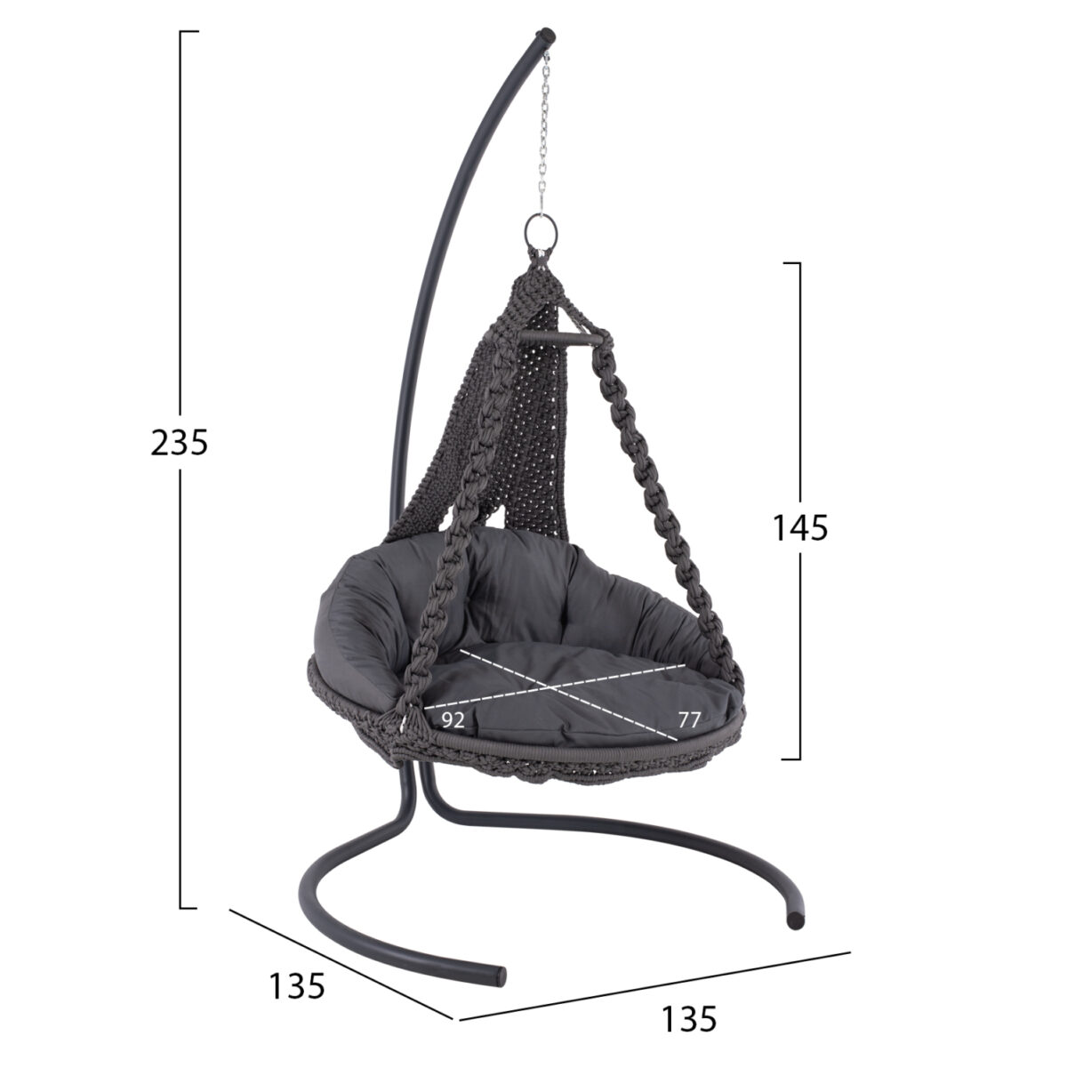 ΚΡΕΜΑΣΤΗ ΦΩΛΙΑ AUGUST ΜΑΚΡΑΜΕ-ΜΕΤΑΛΛΟ ΑΝΘΡΑΚΙ LH10.5922.10 123x113x145Υεκ. - Image 2